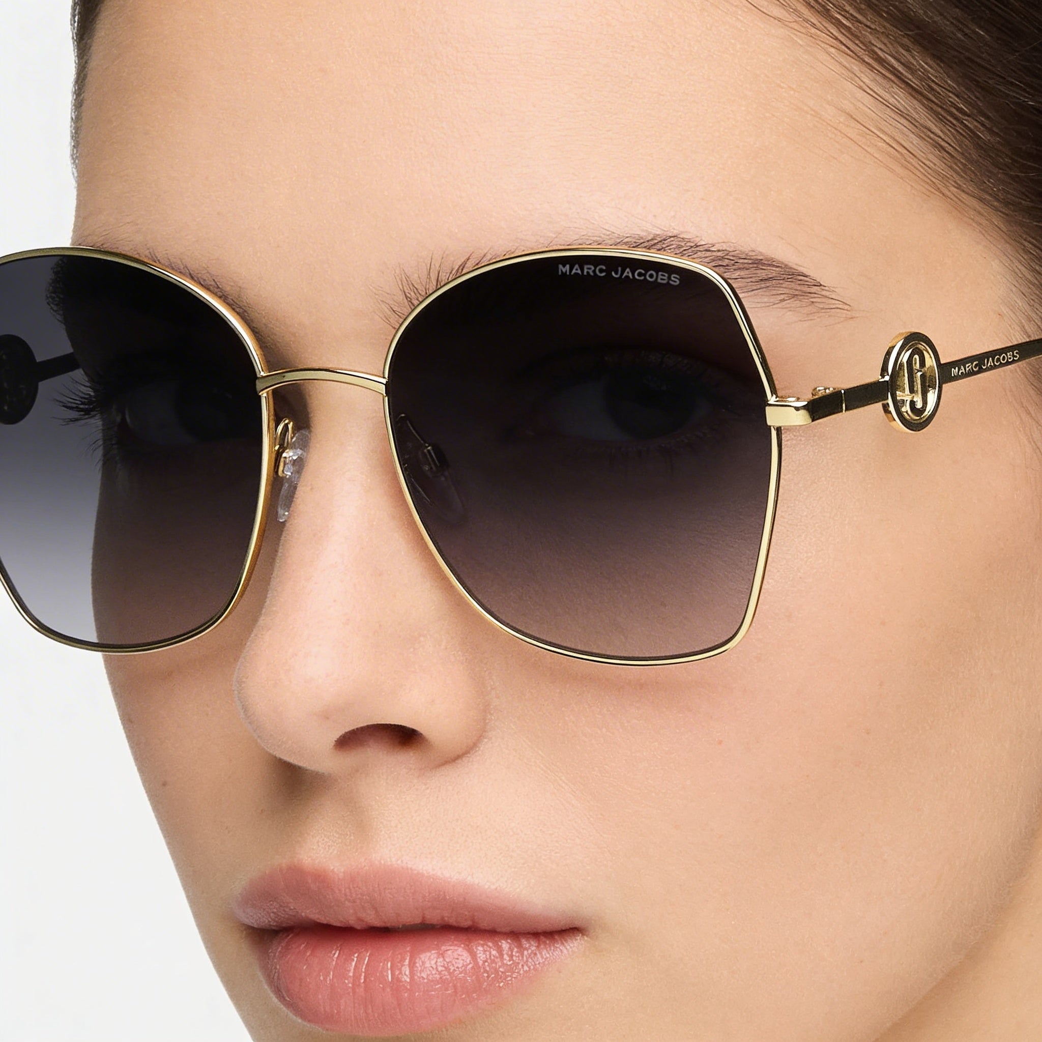 Marc Jacobs Classic MARC 688/S Women's Gold Black Metal Square Sunglasses with Dark Grey Shaded Lenses and UV Protection 57mm, Photo 4