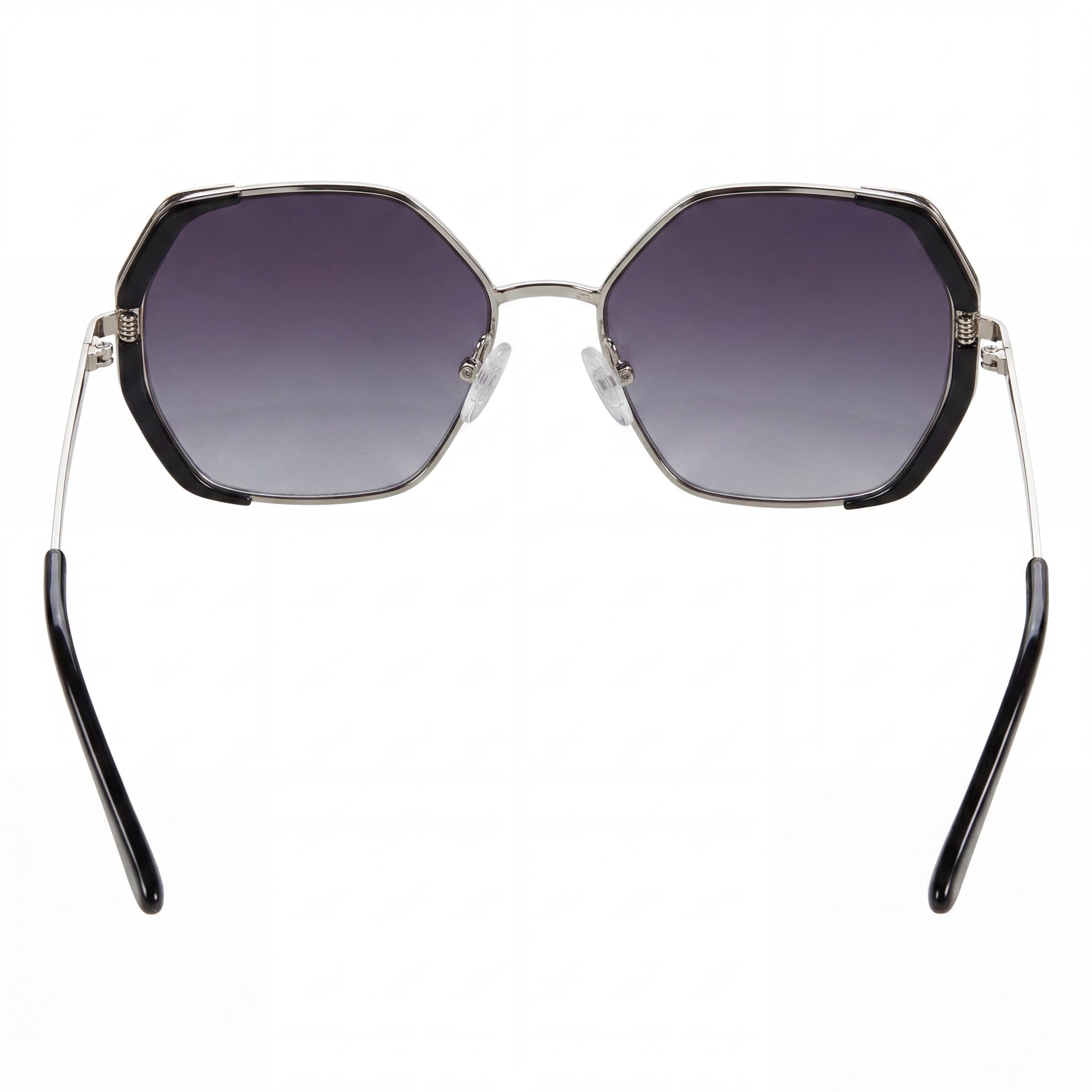 Gafas de sol GUESS GF0387 para mujer, con montura de plástico niquelado claro brillante, lentes ahumadas degradadas y protección UV, 57 mm, Photo 4