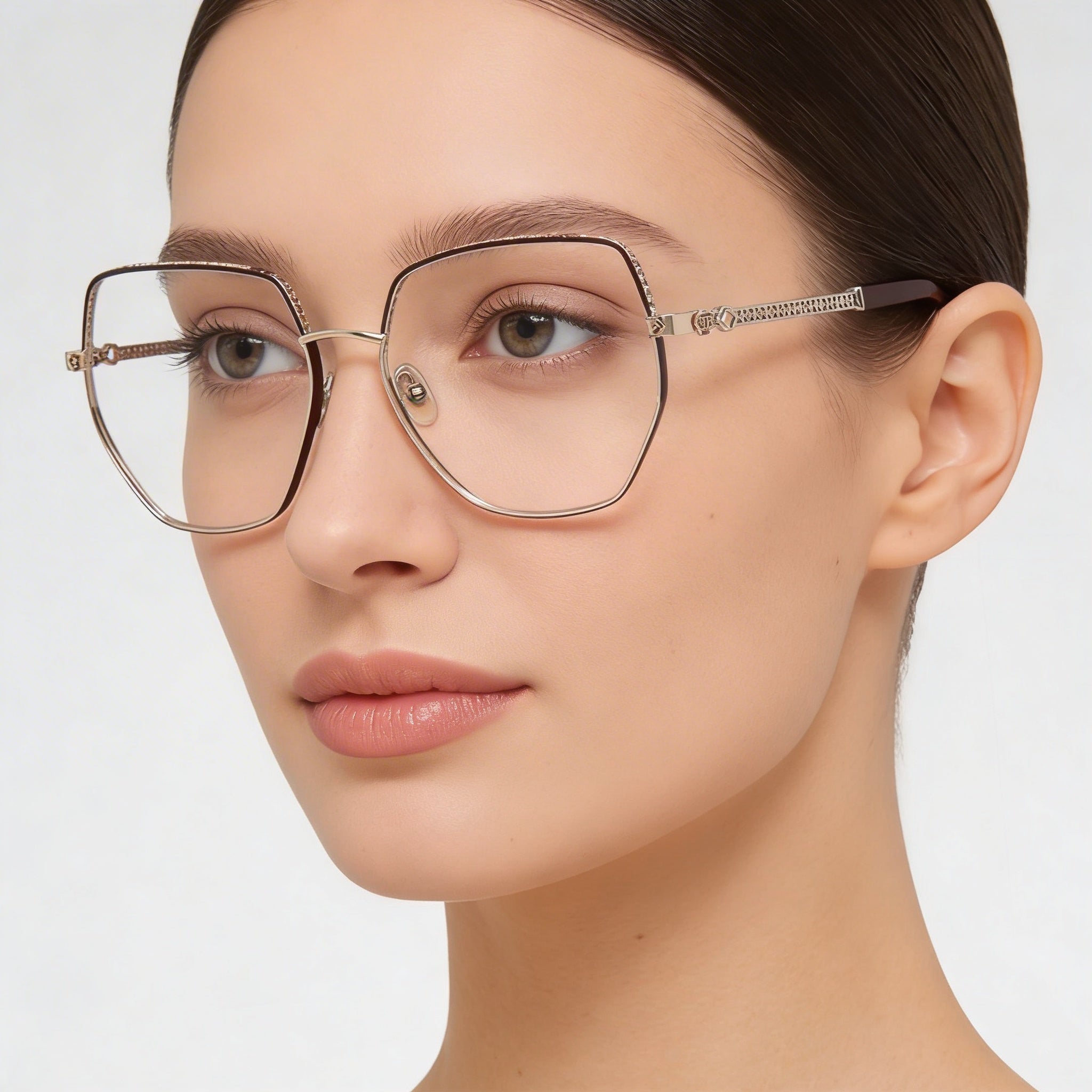 Philipp Plein Vpp054s Women's Eyeglasses Rose Gold with Glossy Bordeaux Accents, Glass Lenses 57mm, Photo 4
