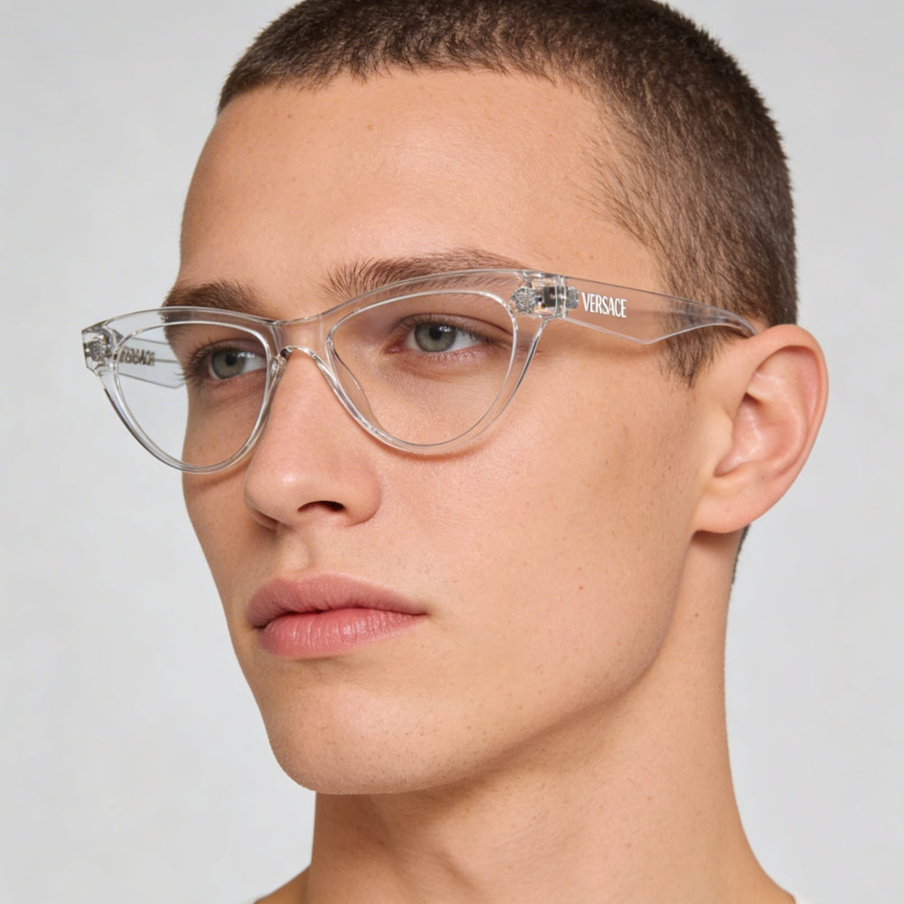 Versace Classic Unisex Injected Frame Eyeglasses with Crystal Finish and Polycarbonate Lenses 52mm