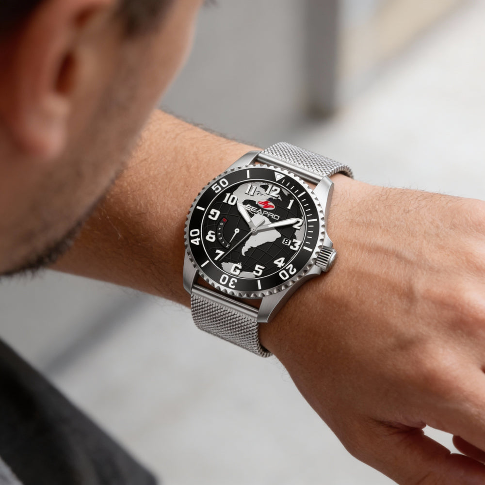 Seapro Quartz Movement Men's Black Stainless Steel Water Resistant Watch