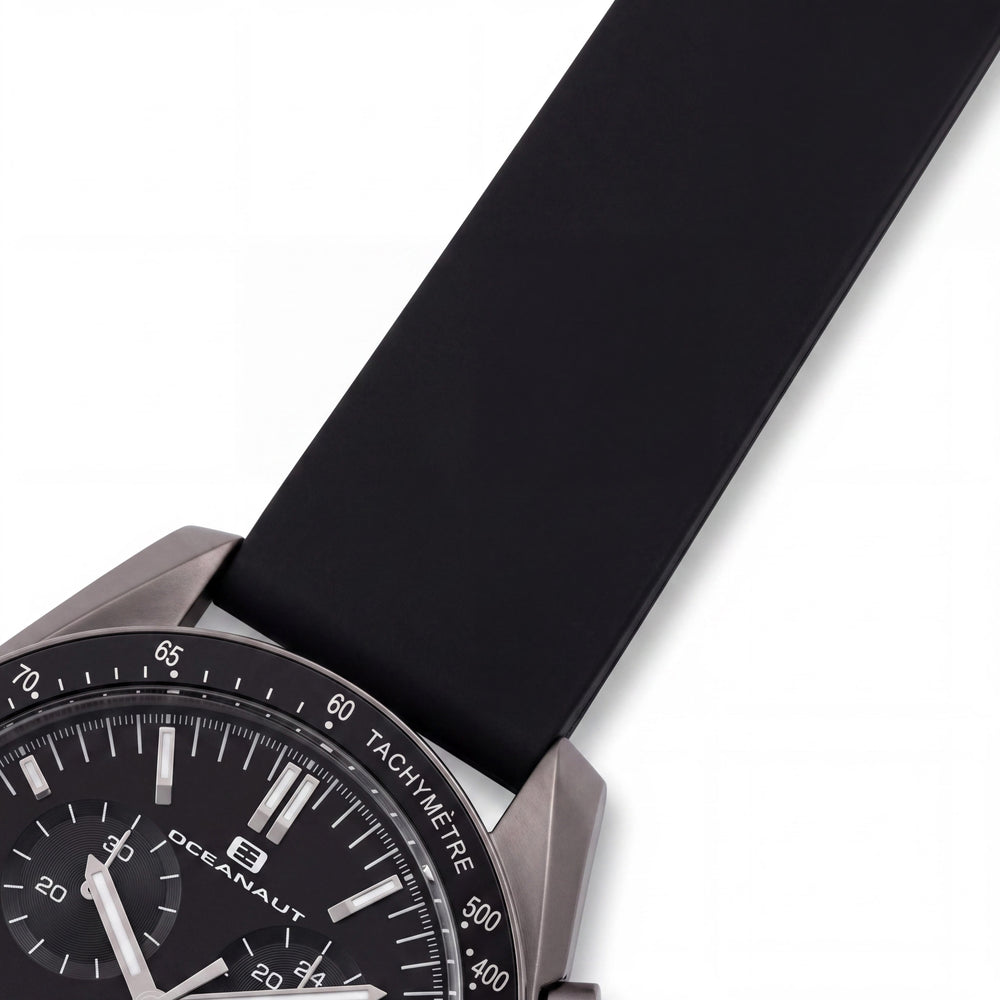 Oceanaut OC7580 Modern Men's Watch, Black Plastic Case, Black Dial, Leather Strap, Quartz Movement, Water Resistant