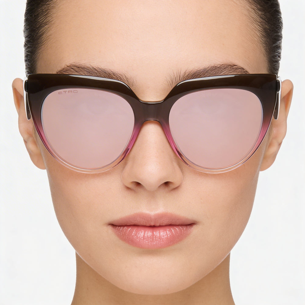Etro Casual Women's Brown Fuchsia Acetate Sunglasses Pink Flash Silver Lenses 55-19-145