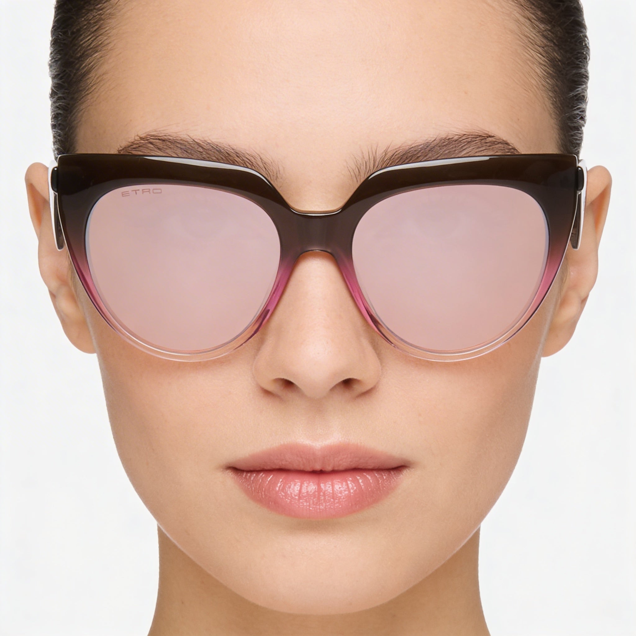 Gafas de sol Etro casual para mujer, acetato marrón fucsia, lentes plateadas con efecto flash rosa 55-19-145, Photo 3