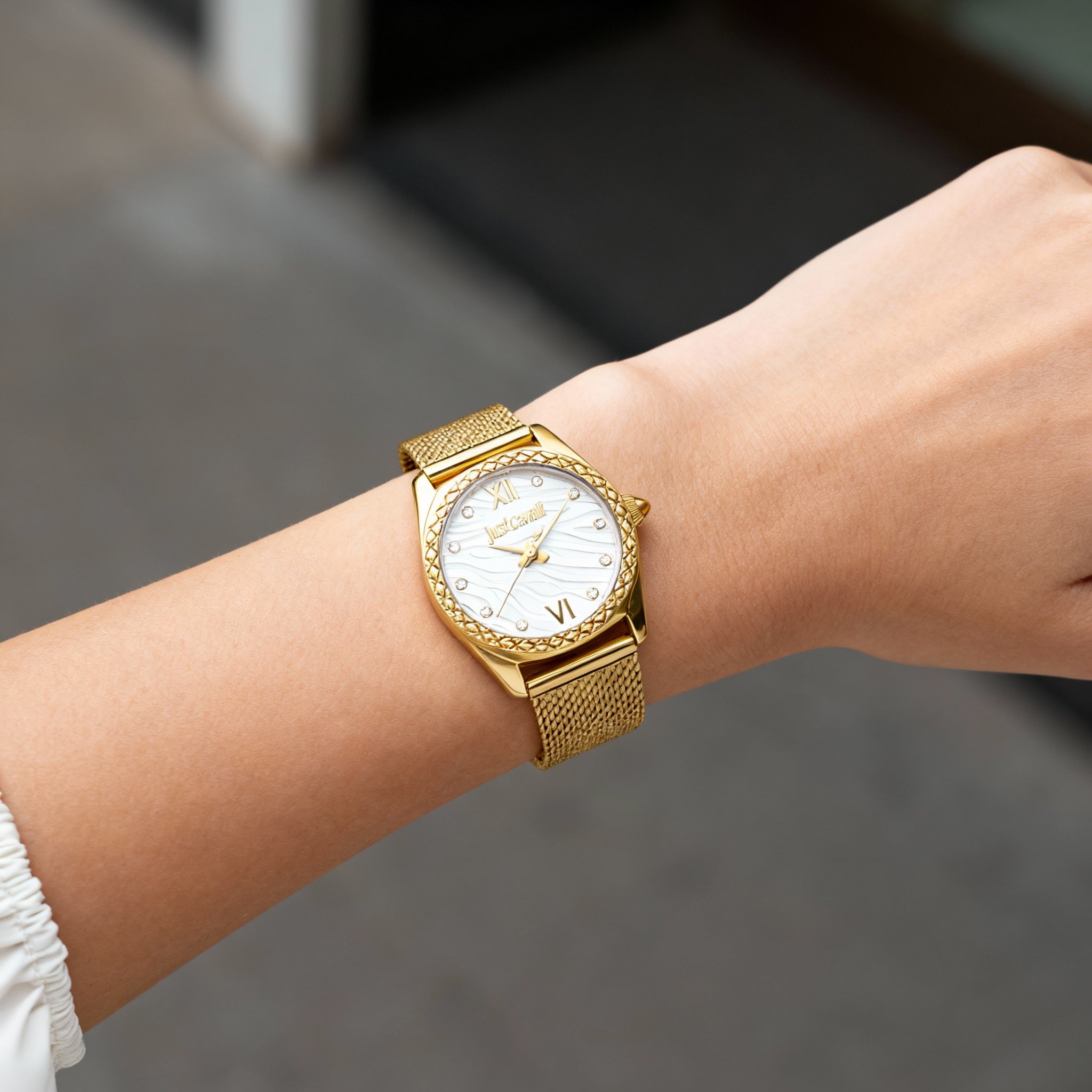 Just Cavalli Animalier Bracelet Women's Yellow Gold Stainless Steel Silver Grey Dial 30mm Quartz Watch, Photo 3