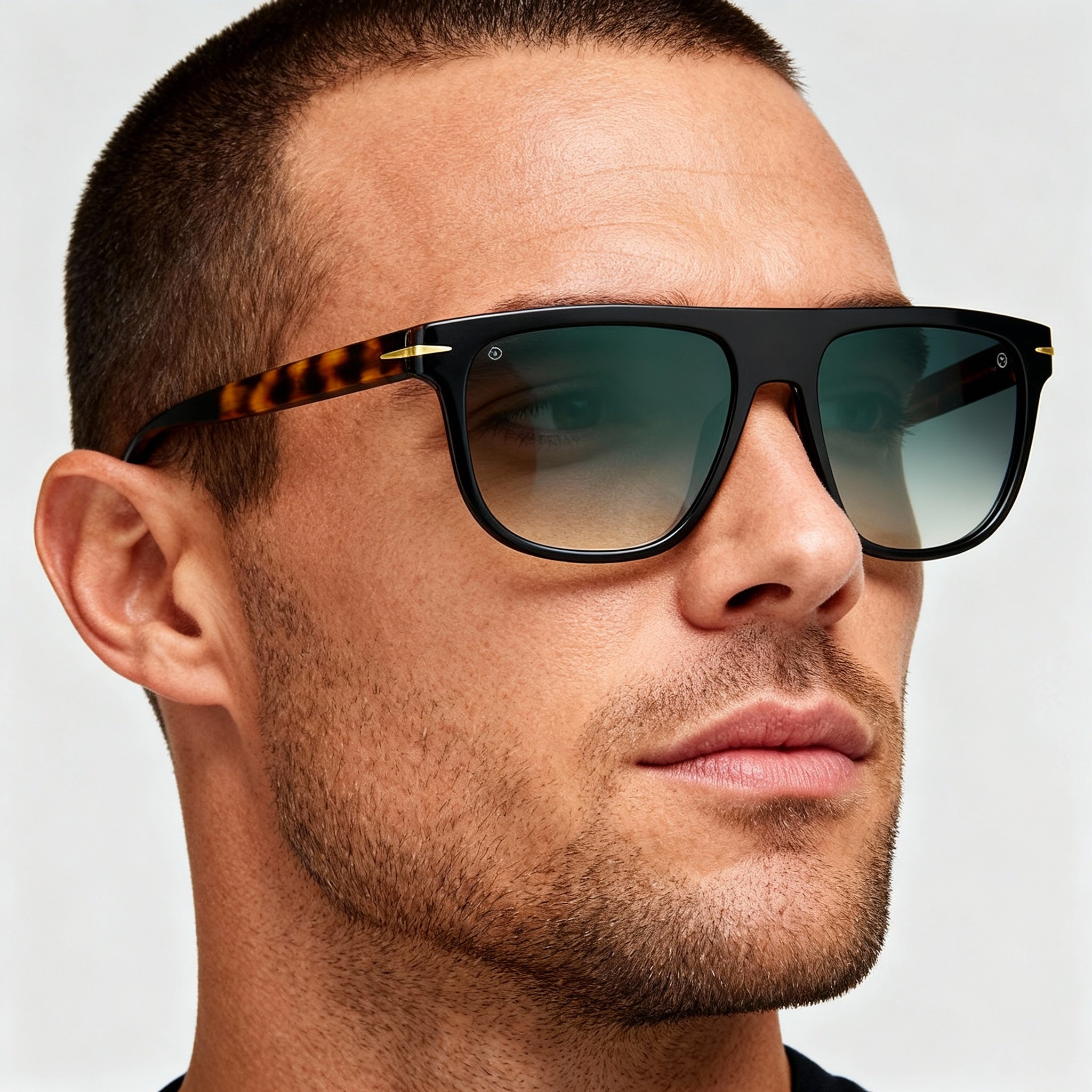 David Beckham DB 7111/S Contemporary Men's Acetate Sunglasses | Black Havana Frame, Green Mirror Lens | 56mm, Photo 3