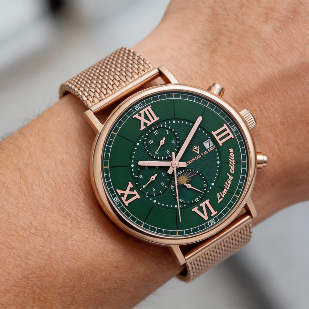 Reloj automático de acero inoxidable con esfera verde para hombre de Christian Van Sant, resistente a los arañazos y al agua.