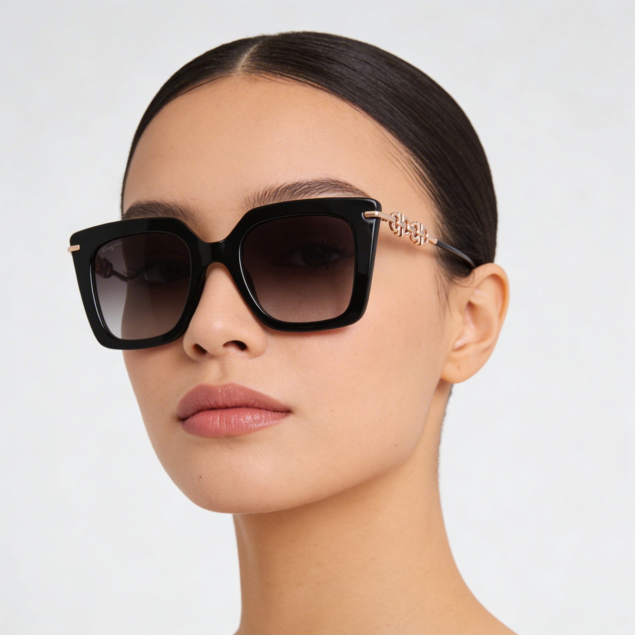 Gafas de sol Salvatore Ferragamo SF1041S de mujer, modernas, de acero aleado negro, con forma de mariposa, con degradado gris, 51 mm, Photo 4