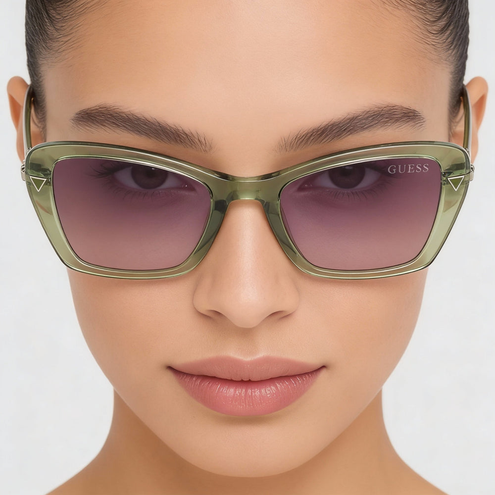 GUESS Women's Shiny Light Green Violet Full Rim Plastic Frame Purple Lens UV Protection Sunglasses 135mm