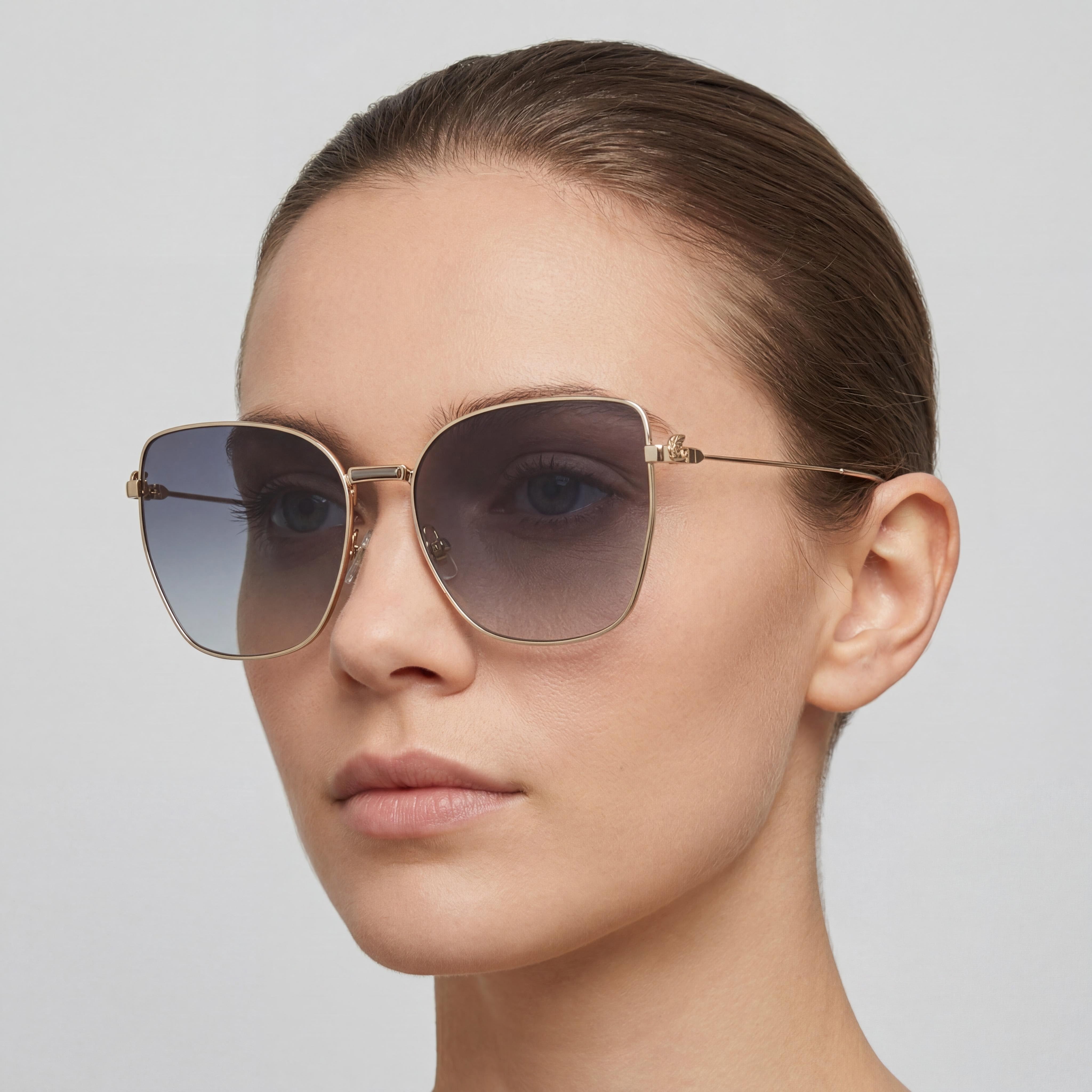 Gafas de sol metálicas casuales Etro para mujer con montura en oro rosa y lentes degradadas en gris oscuro de 60 mm, Photo 5