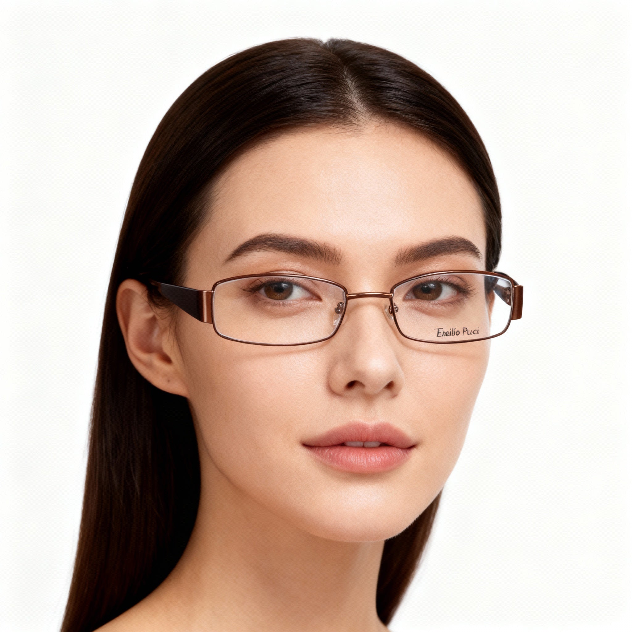 Emilio Pucci EP2136 210 Women's Rectangle Eyeglasses, Brown Metal Frame with Clear Lenses, 50mm Lens Width, Photo 3