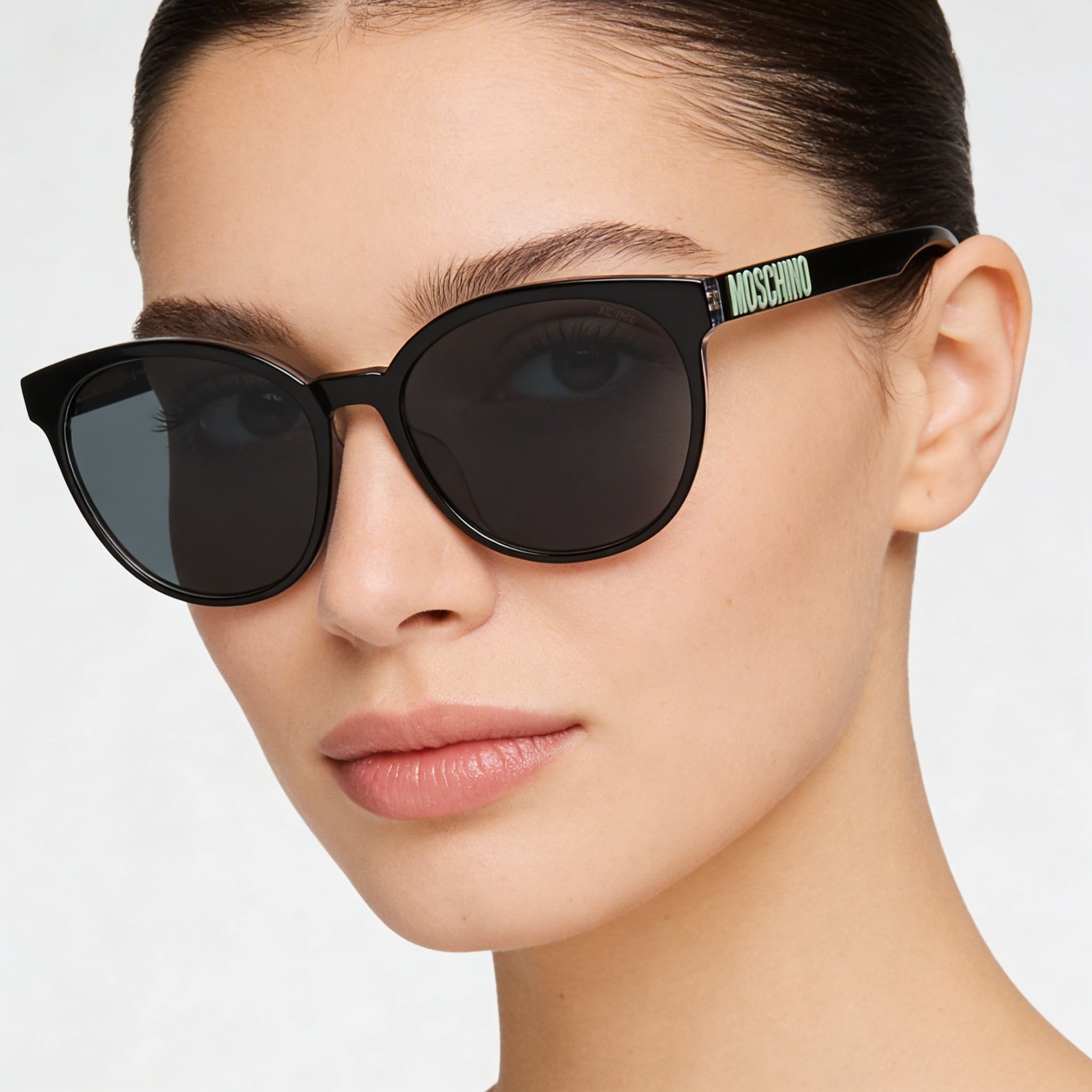 Gafas de sol Moschino Casual para mujer, de acetato negro con cristales, lentes grises y protección UV, 58 mm, Photo 4