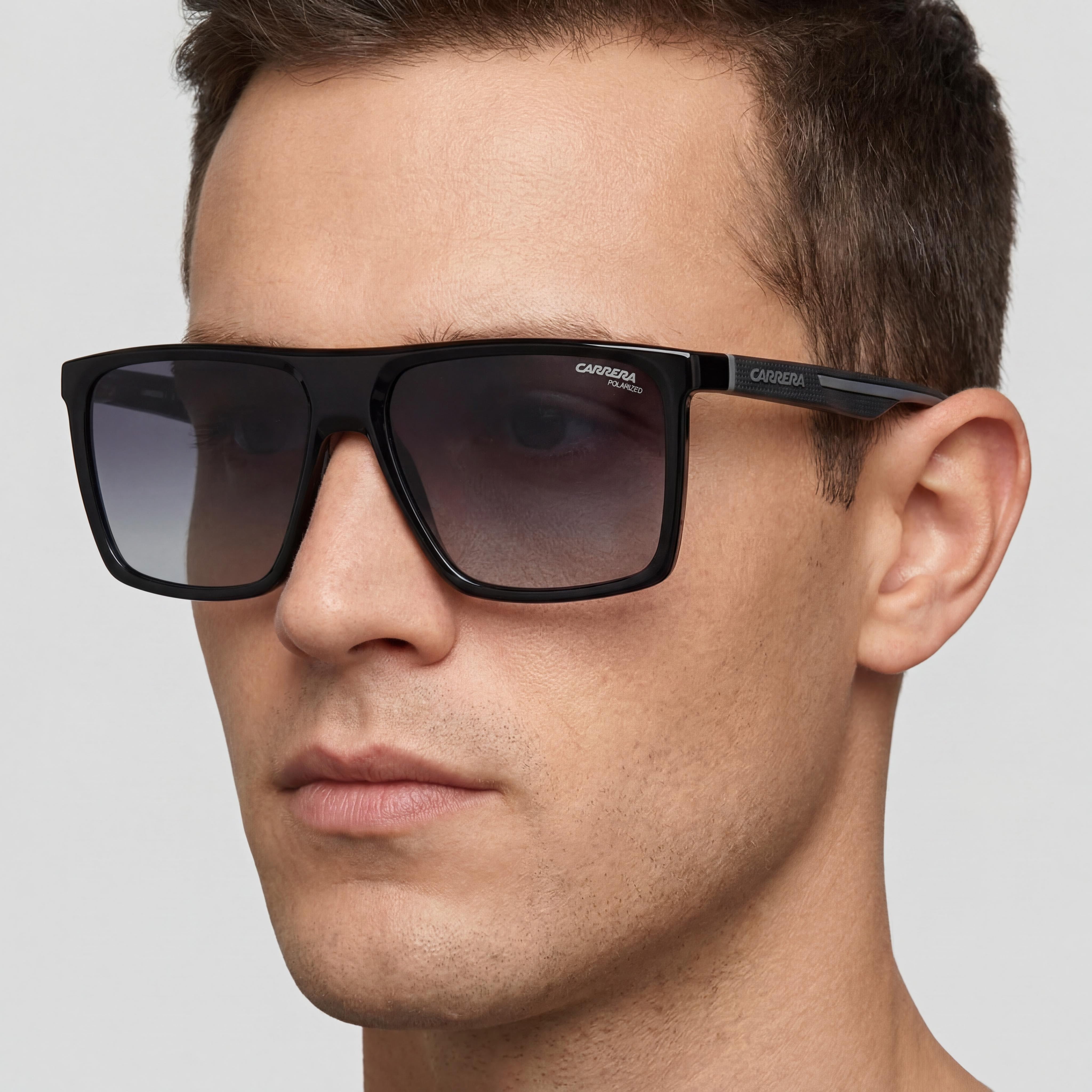 Gafas de sol Carrera modernas para hombre con montura de poliamida ecológica gris y negra sombreada y lentes de policarbonato de 58 mm, Photo 4