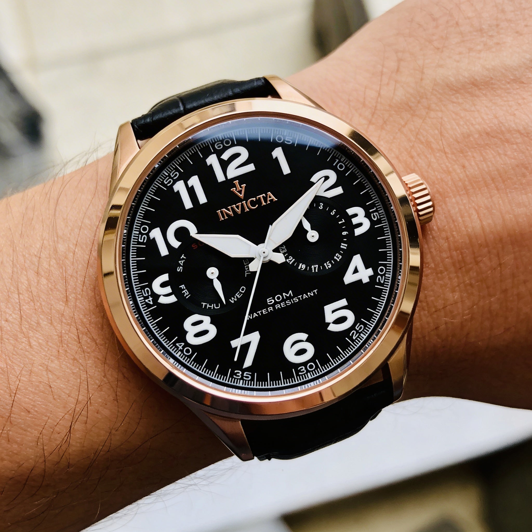 Invicta VINTAGE Men's 45mm Rose Gold-tone Stainless Steel Water Resistant Watch with Croco-Embossed Leather Strap, Photo 2