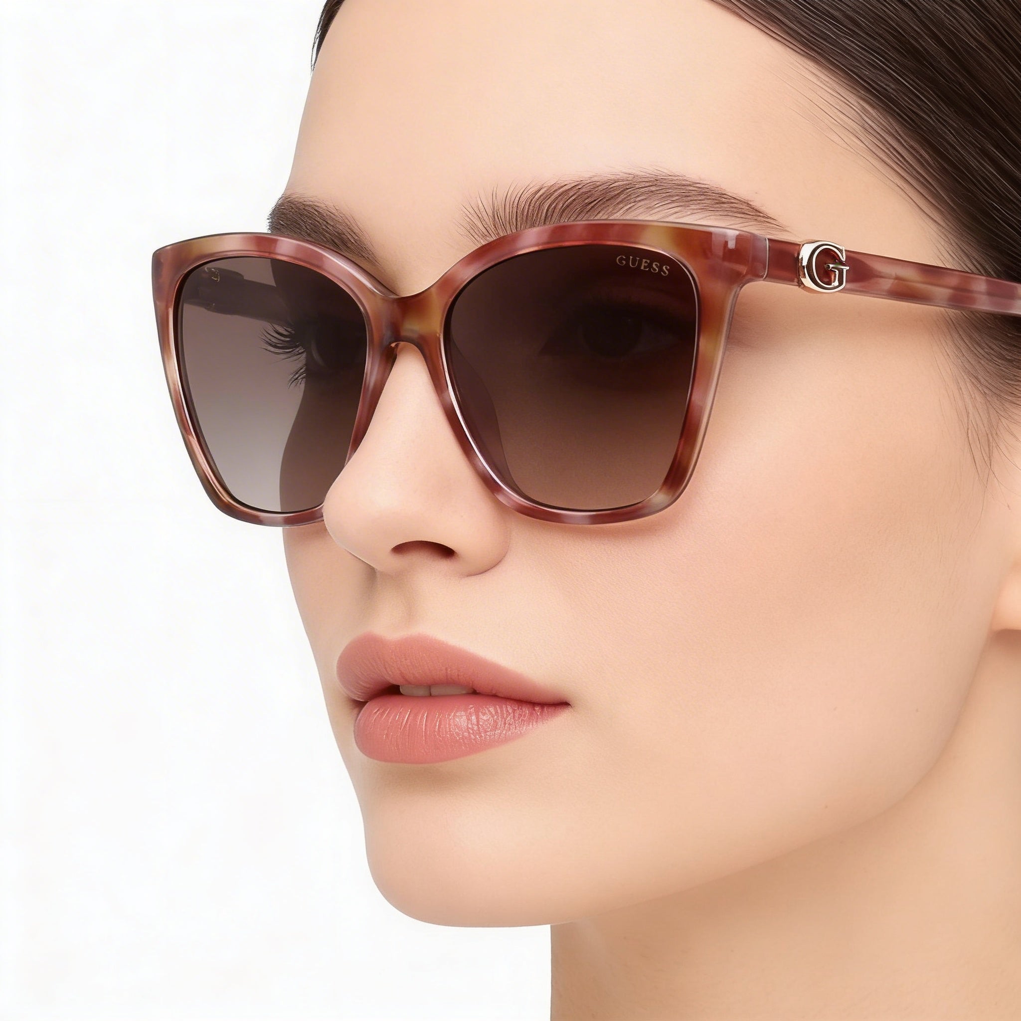 GUESS Contemporary Women's 100% UV Plastic Sunglasses, Light Brown Avana Frame, Gradient Brown Lenses, 56mm, Photo 5