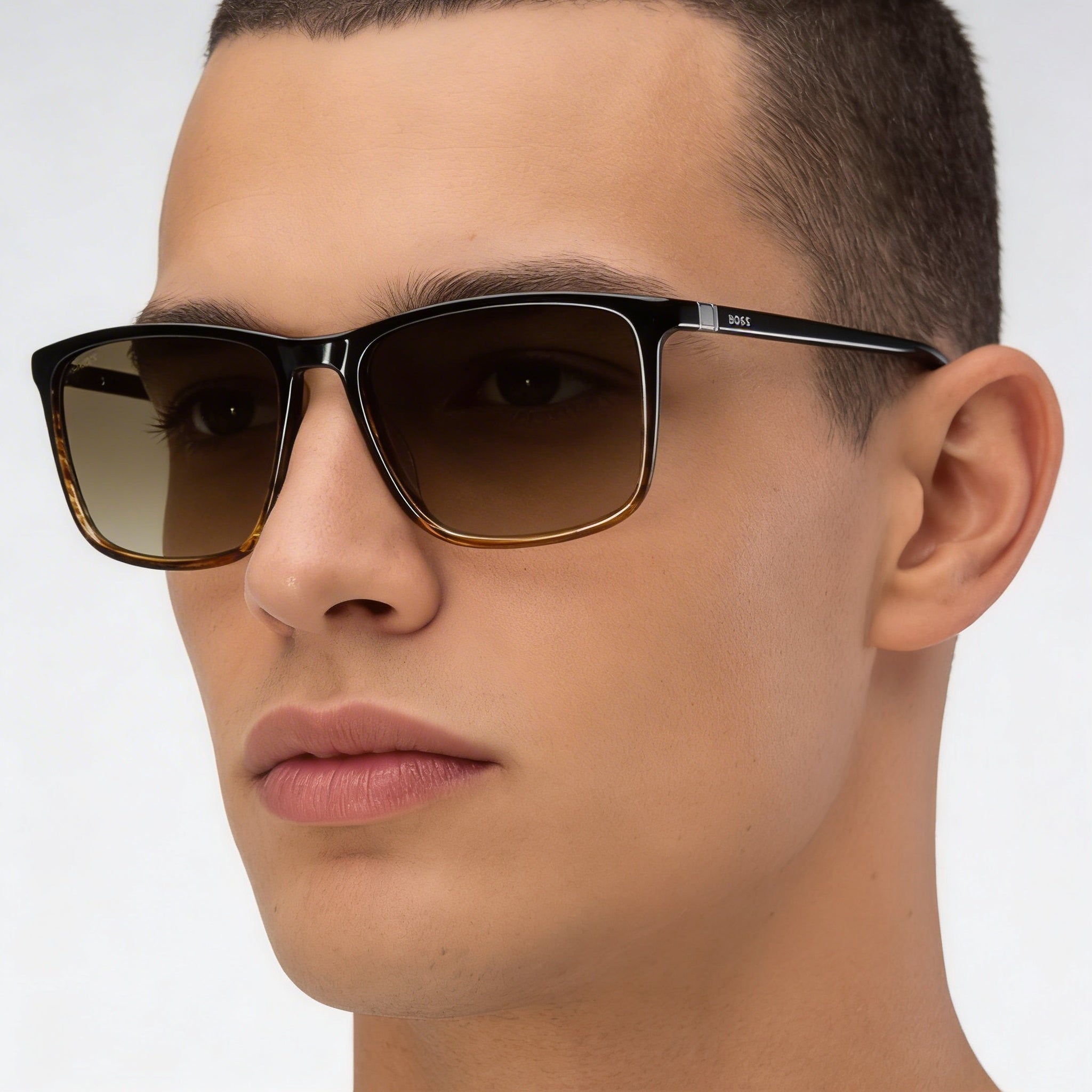 Hugo Boss INTERNATIONAL Men's Sunglasses, Acetate Brown Horn Frame, Brown Horn Lenses, UV Protection, 56mm, Photo 5