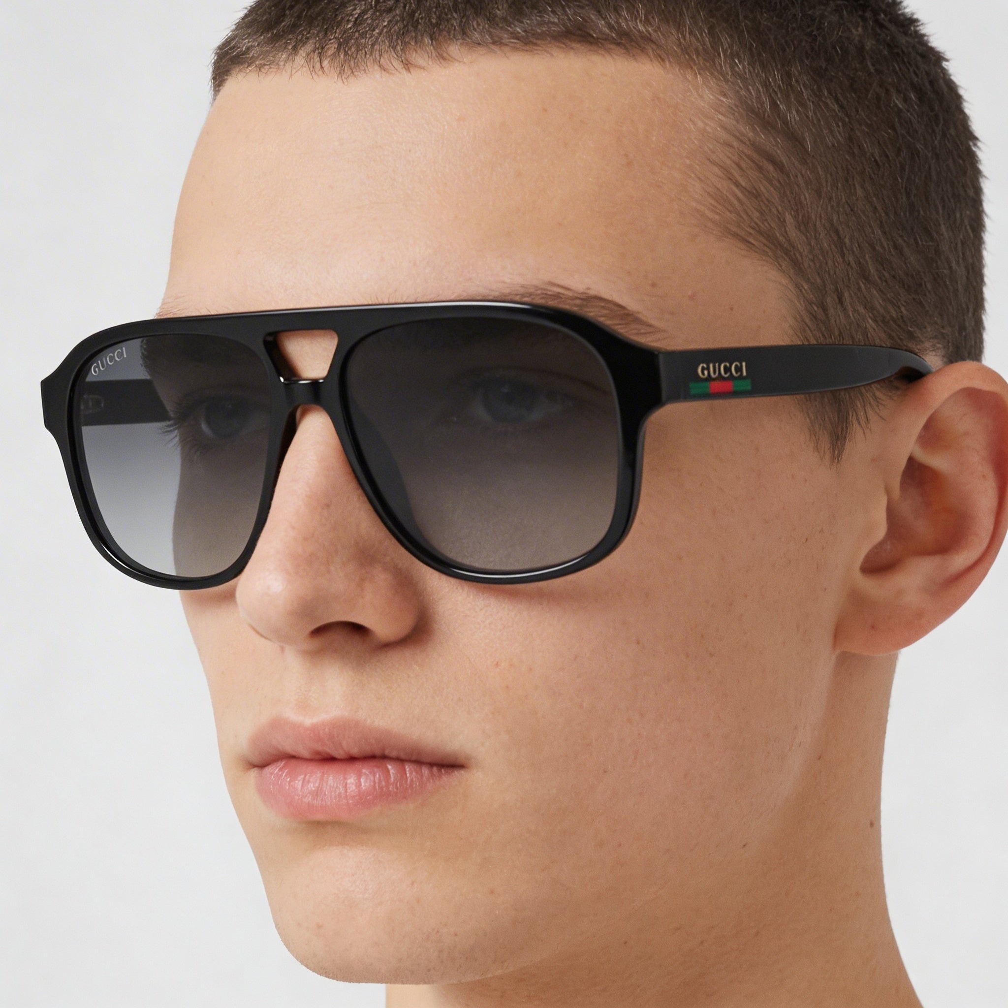 Gucci Modern Unisex Black Plastic Frame Sunglasses with Black Non-Polarized Lenses, Lens Width 57mm, Photo 3
