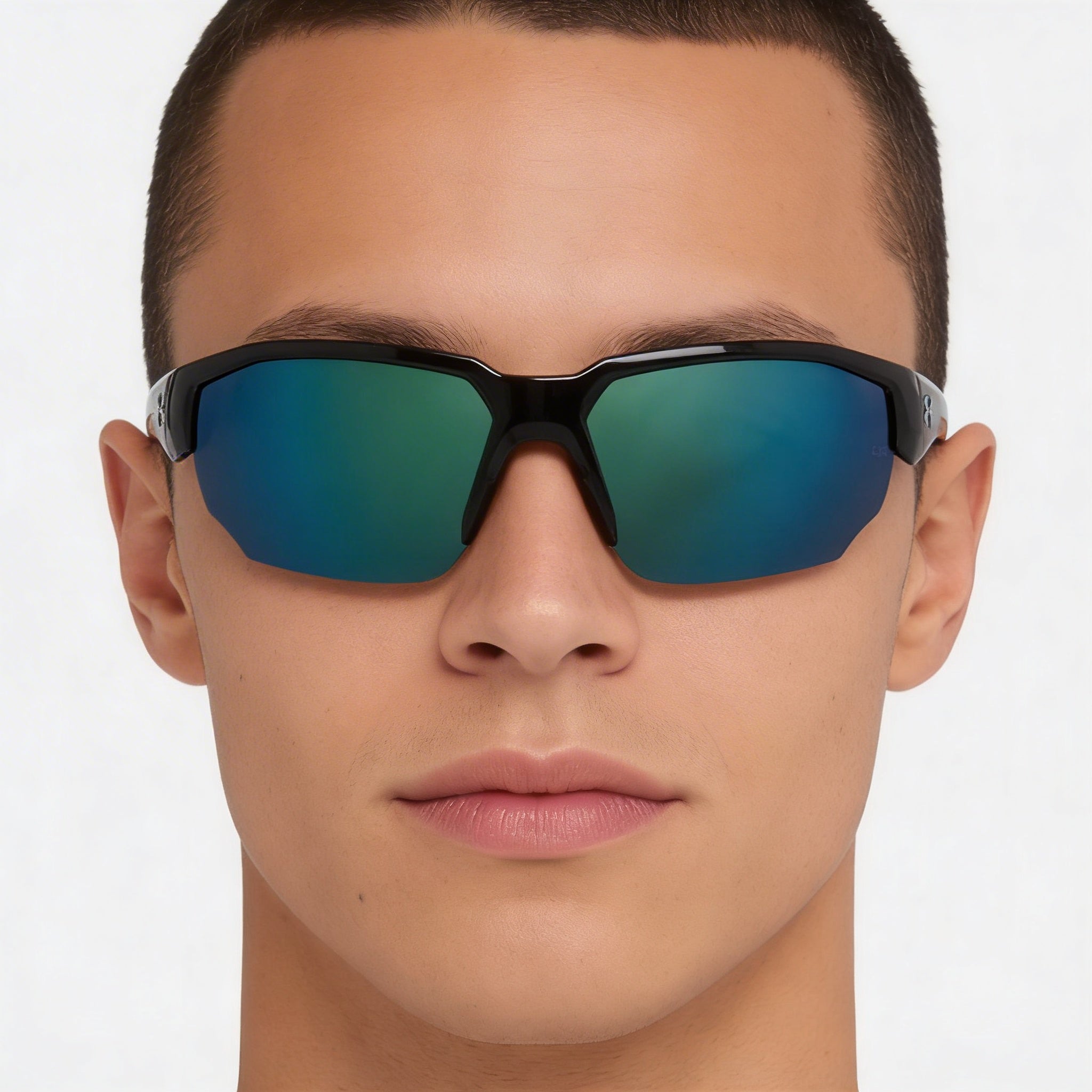 Under Armour UA Blitzing Wrap Sunglasses, Unisex, Black Polyamide Frame, Black/Green Multilayer Gradient Lenses, UV Protection, 70mm, Photo 4