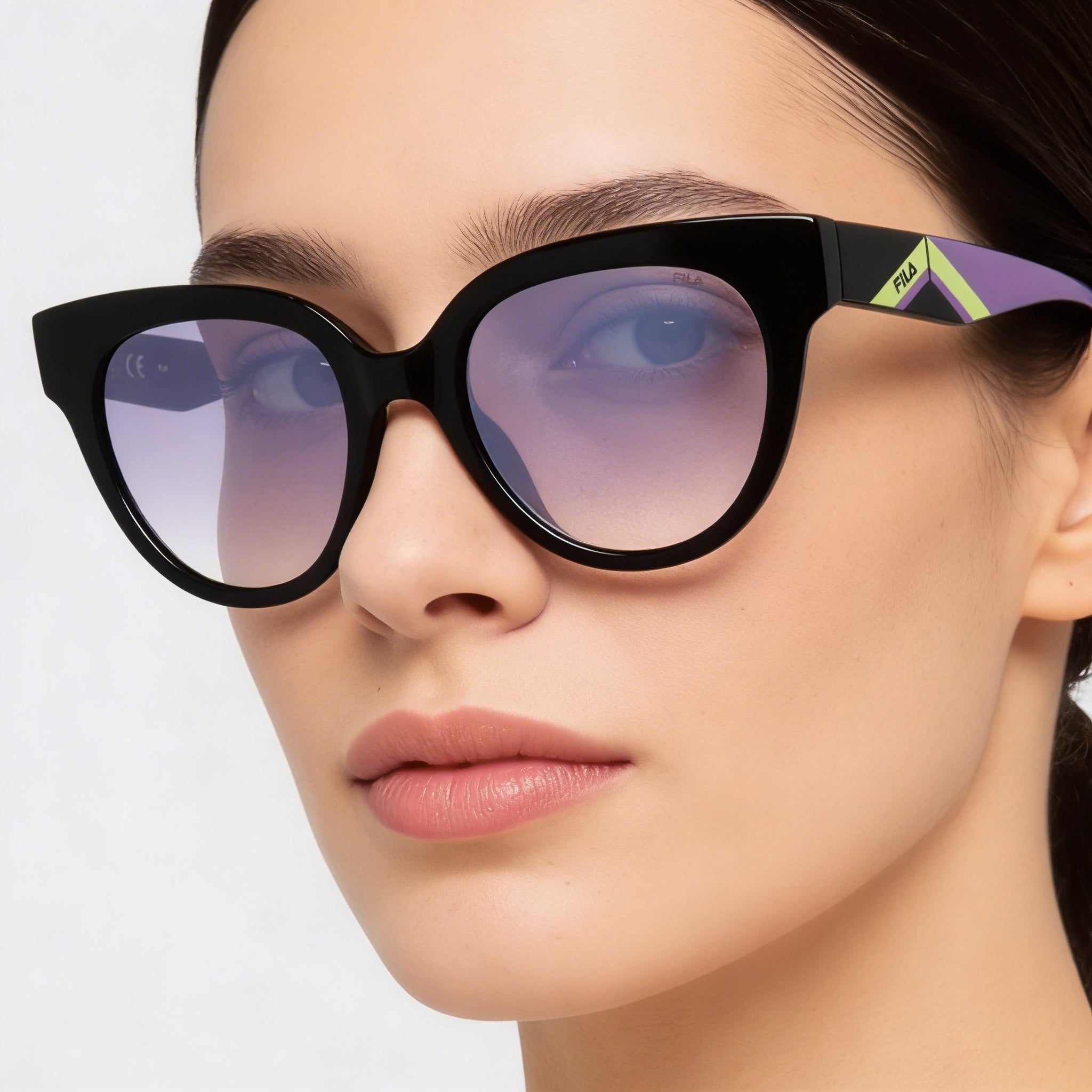 FILA Casual Women's Shiny Black Injected Frame Purple Gradient Mirror Silver Lens Sunglasses 51mm, Photo 4