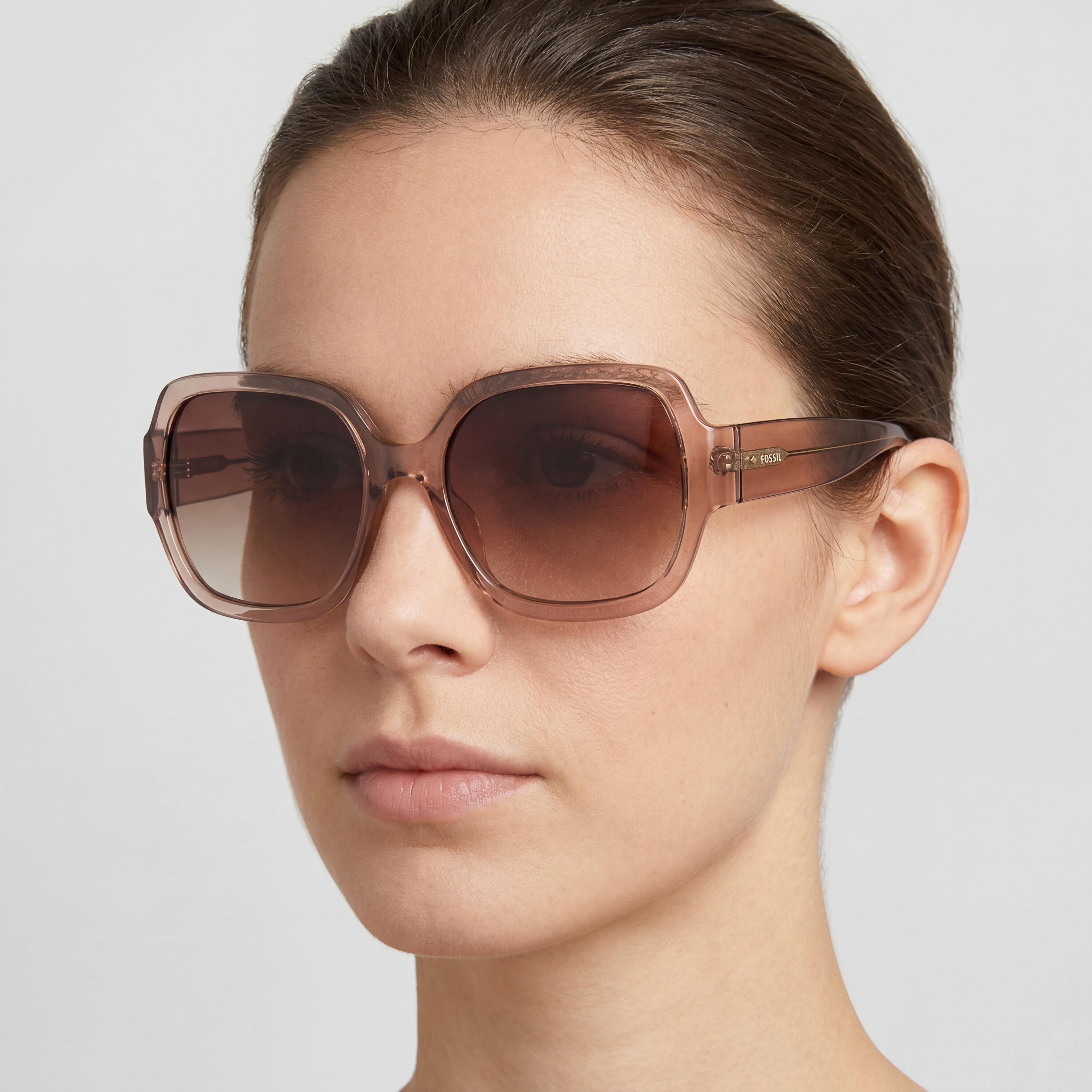 Fossil Fos 3151/G/S Women's Square Crystal Beige Brown Plastic Brown Shaded Non-Polarized Lenses Sunglasses 58mm 100% UV Protection, Photo 5