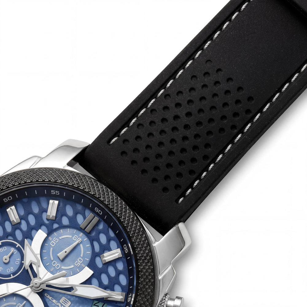 Oceanaut OC2320 Men's Kryptonite Blue Dial Stainless Steel Chronograph Quartz Watch with Rubber Strap and Date Display 42mm