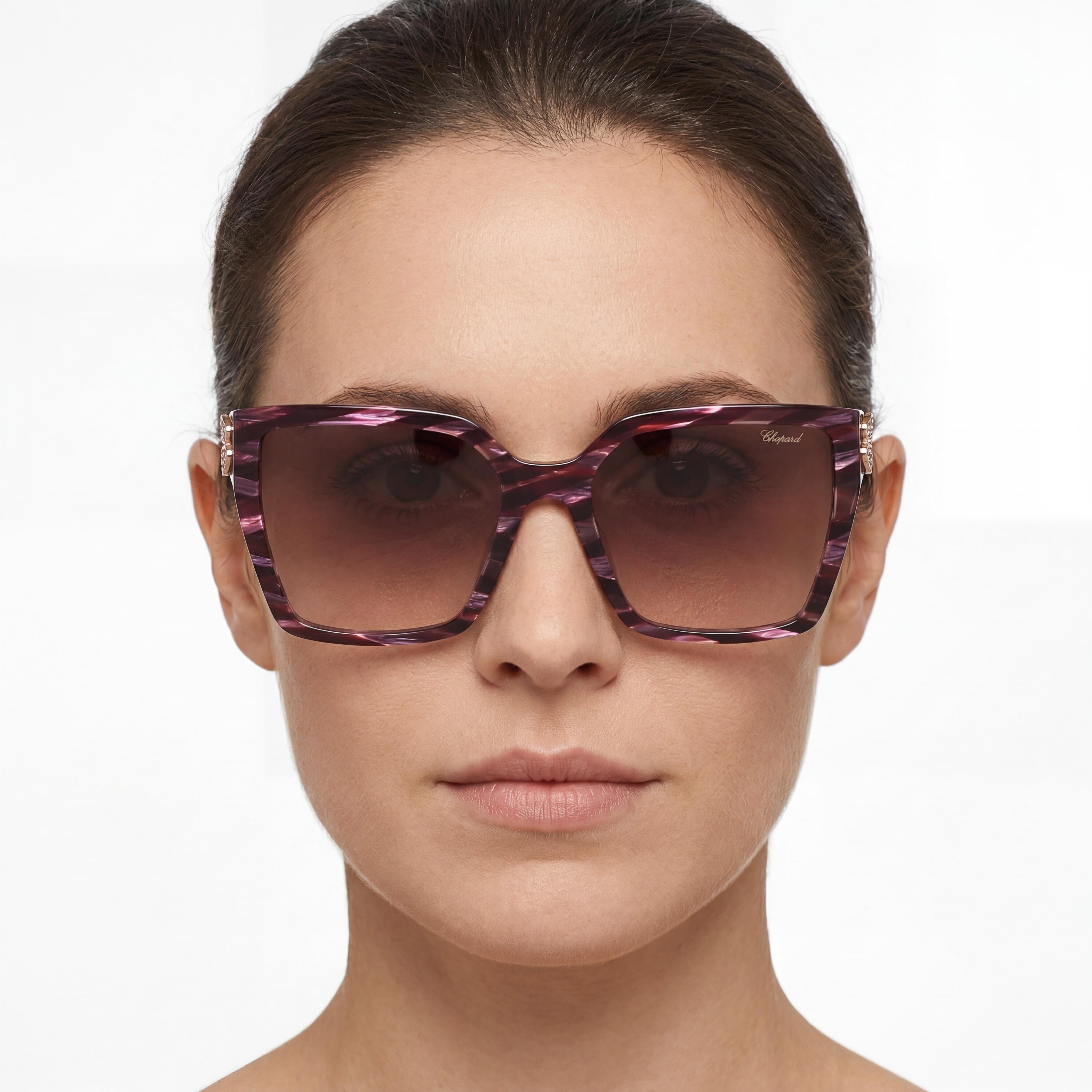 Chopard Casual Women's Striped Bordeaux Frame Cellulose Acetate Brown Gradient UV Sunglasses 56-18-135, Photo 4
