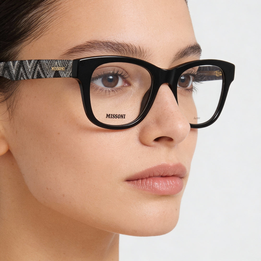 M Missoni Casual Women's Eyeglasses with Black Acetate Frame and Black Polycarbonate Lenses, Size 50-19-140
