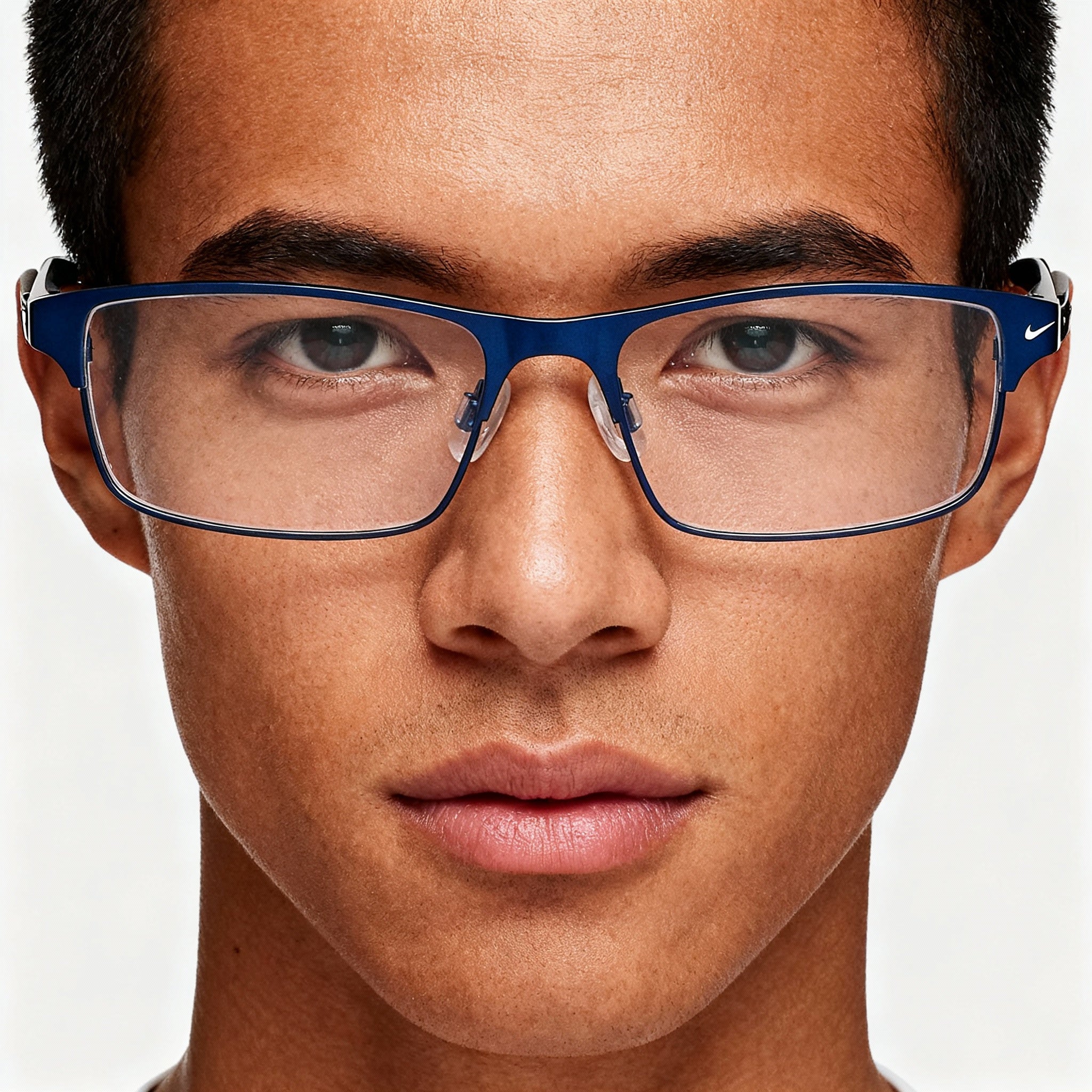 Nike 8046 Modern Unisex Metal Full Rim Rectangle Eyeglasses, Satin Navy Black, Clear Polycarbonate, 54mm, Photo 4