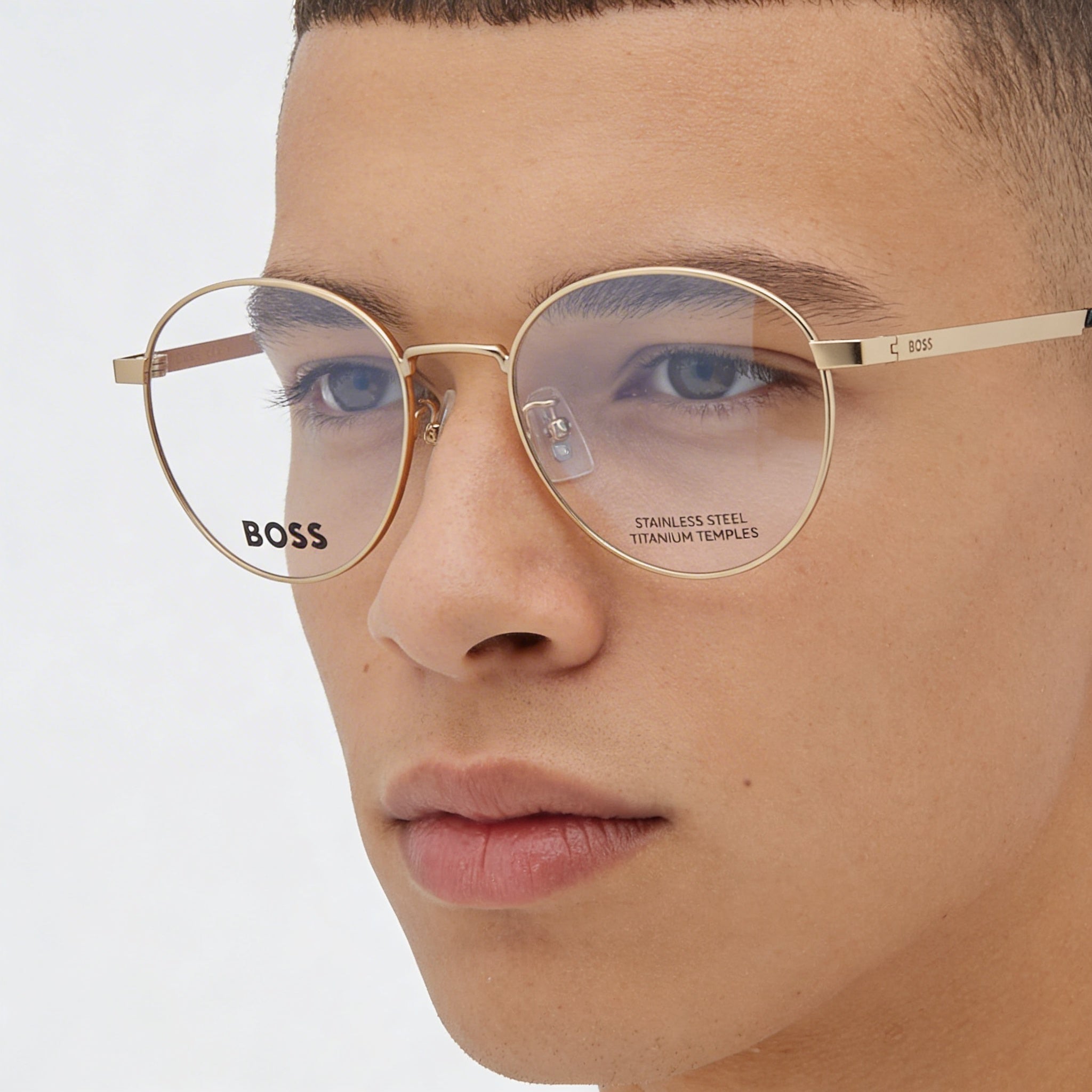 BOSS 1475/F Unisex Matte Gold Alloy Steel 52mm Clear Demo Lenses Prescription Ready, Photo 4