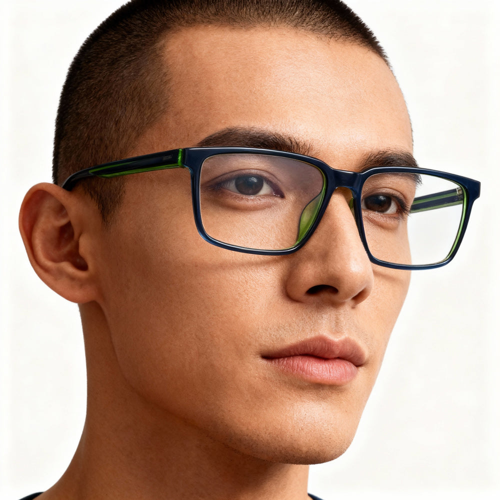 Hugo Boss HG 1245 - Montura de acetato para hombre, estilo moderno, policarbonato no polarizado, azul y verde, 53 mm