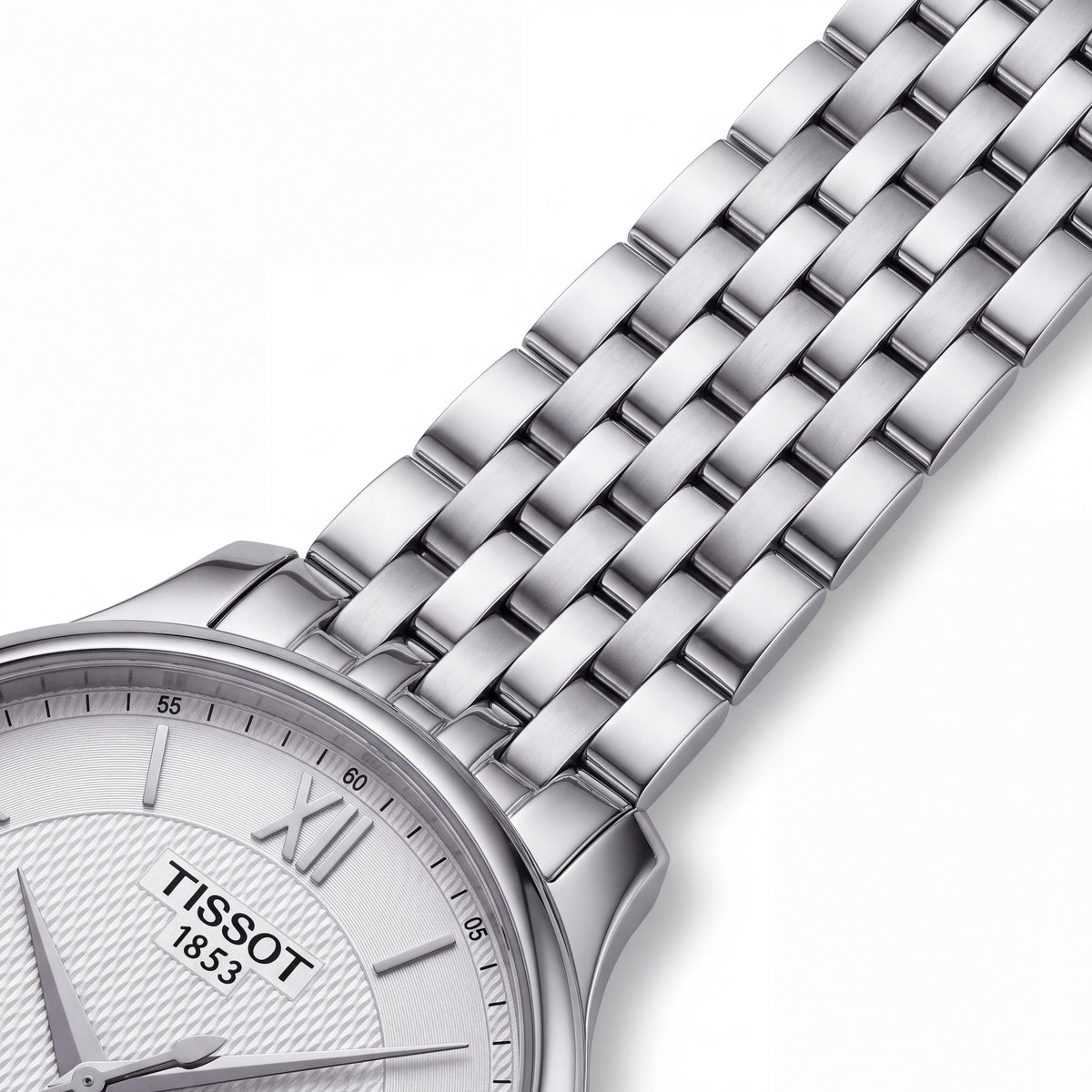 Reloj Tissot Tradition T0636101103800 para hombre, de cuarzo con brazalete de acero inoxidable plateado y esfera con números romanos, 42 mm, Photo 3