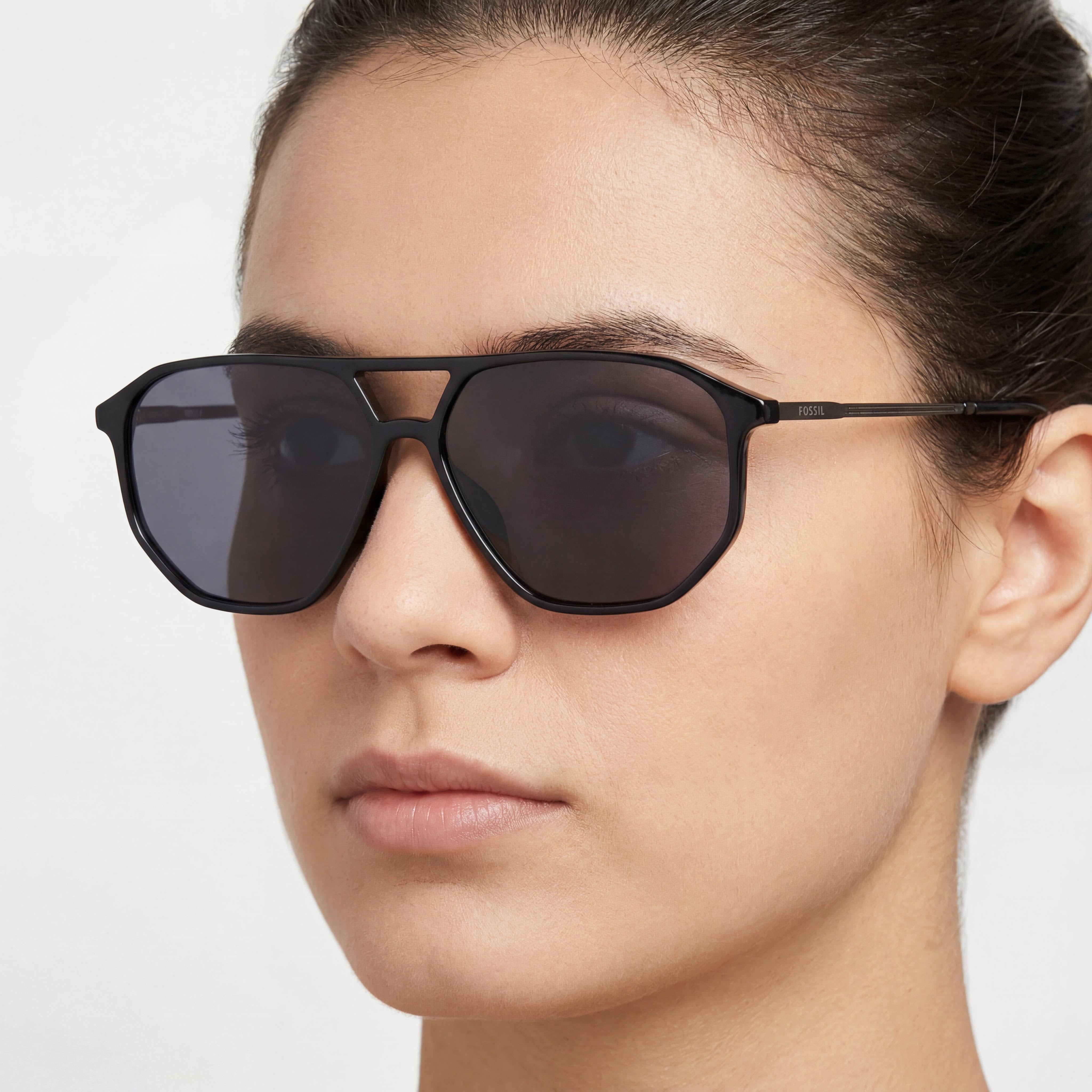Fossil FOS 2149/S Gafas de Sol Unisex de Acero Inoxidable con Protección UV, Montura Negra/Gris, Lente Negra 59mm, Photo 5