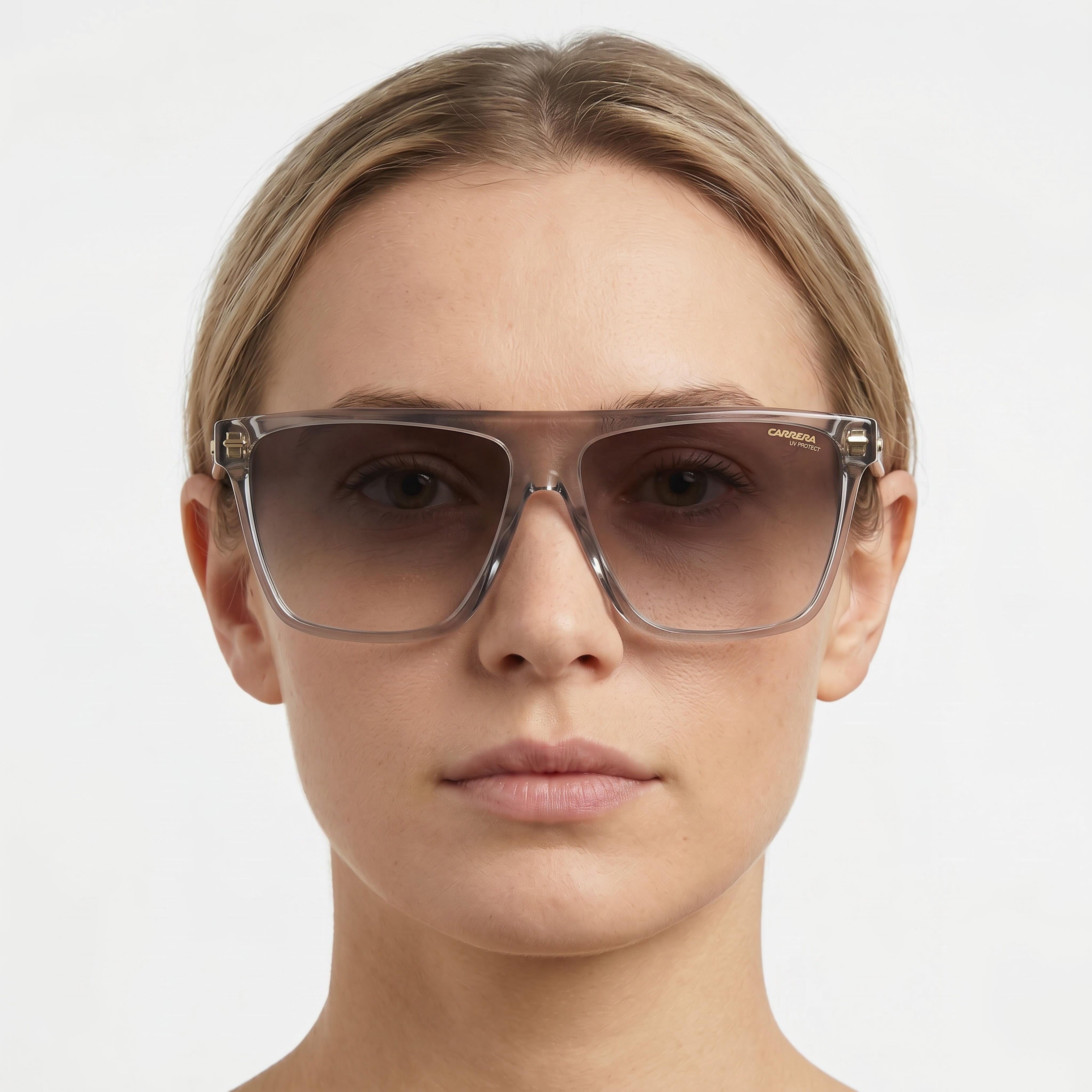 Gafas de sol Carrera Casual para mujer de acetato con protección UV, armazón color marfil, lentes dobles en tono rosa, 58mm, Photo 5