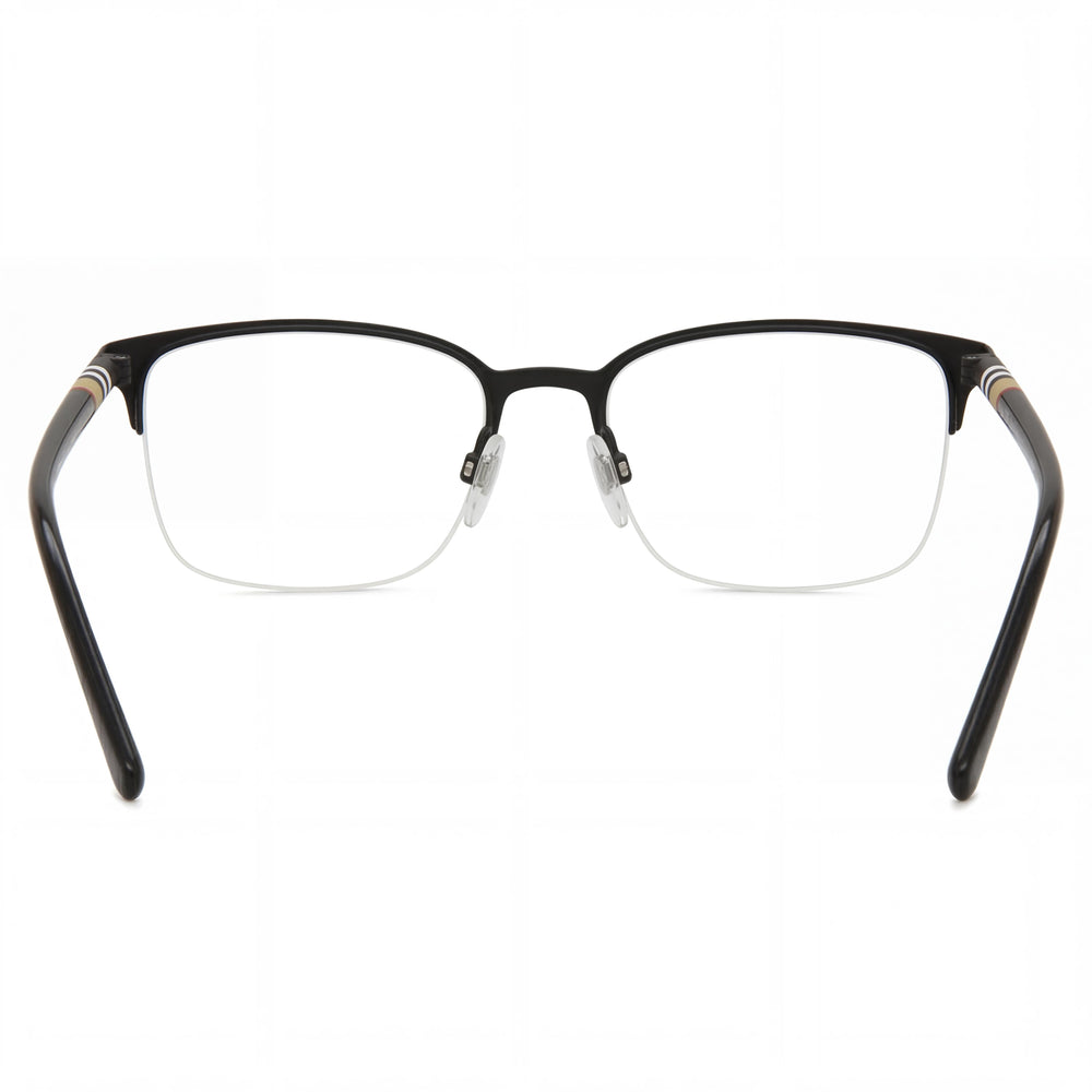 BURBERRY Be 1323 Men's Metal Half Rim Rectangular Frame, Black Marron Rubber, 54mm