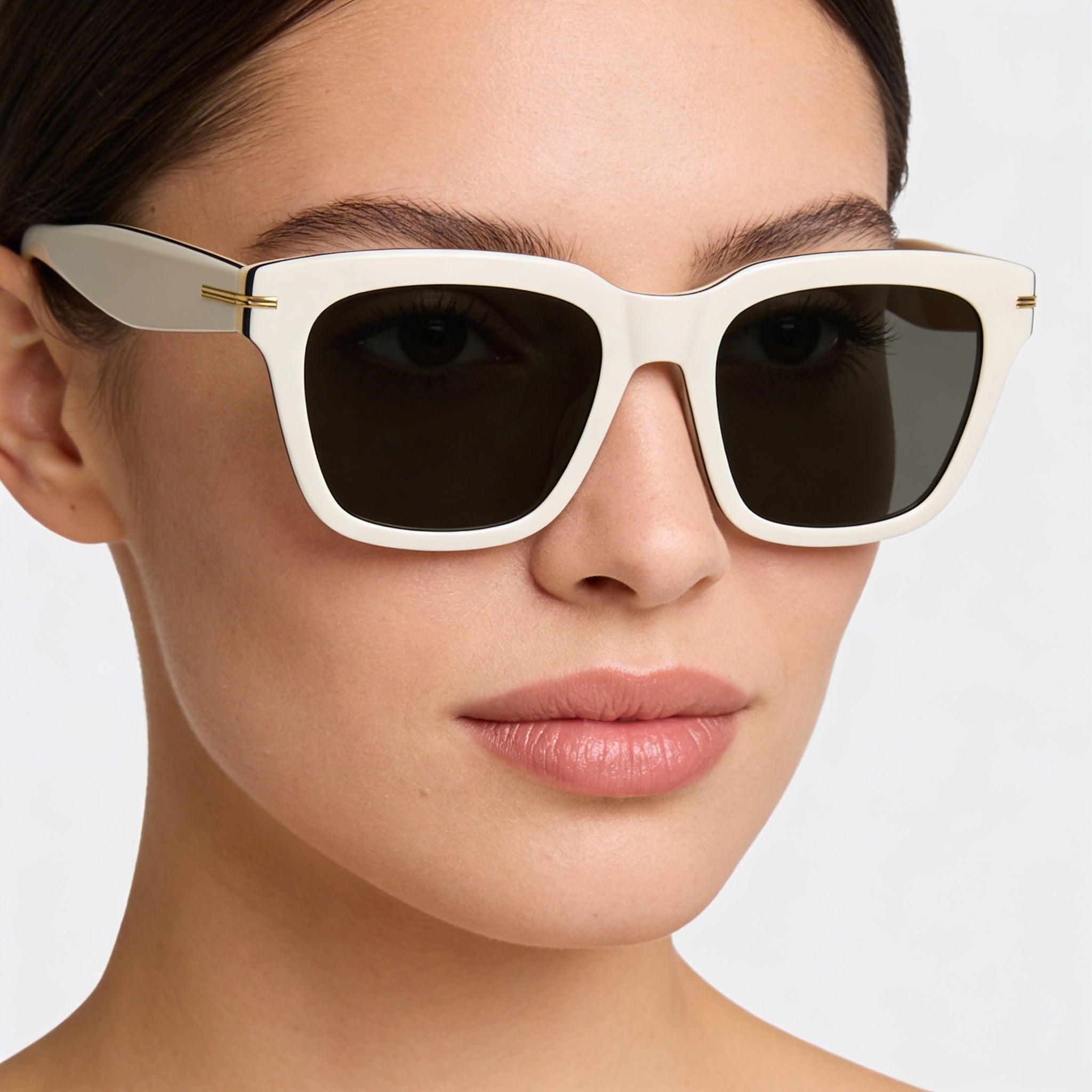 Gafas de sol de acetato clásicas Hugo Boss para mujer, montura blanca y negra/gris, 52 mm, protección UV, Photo 3