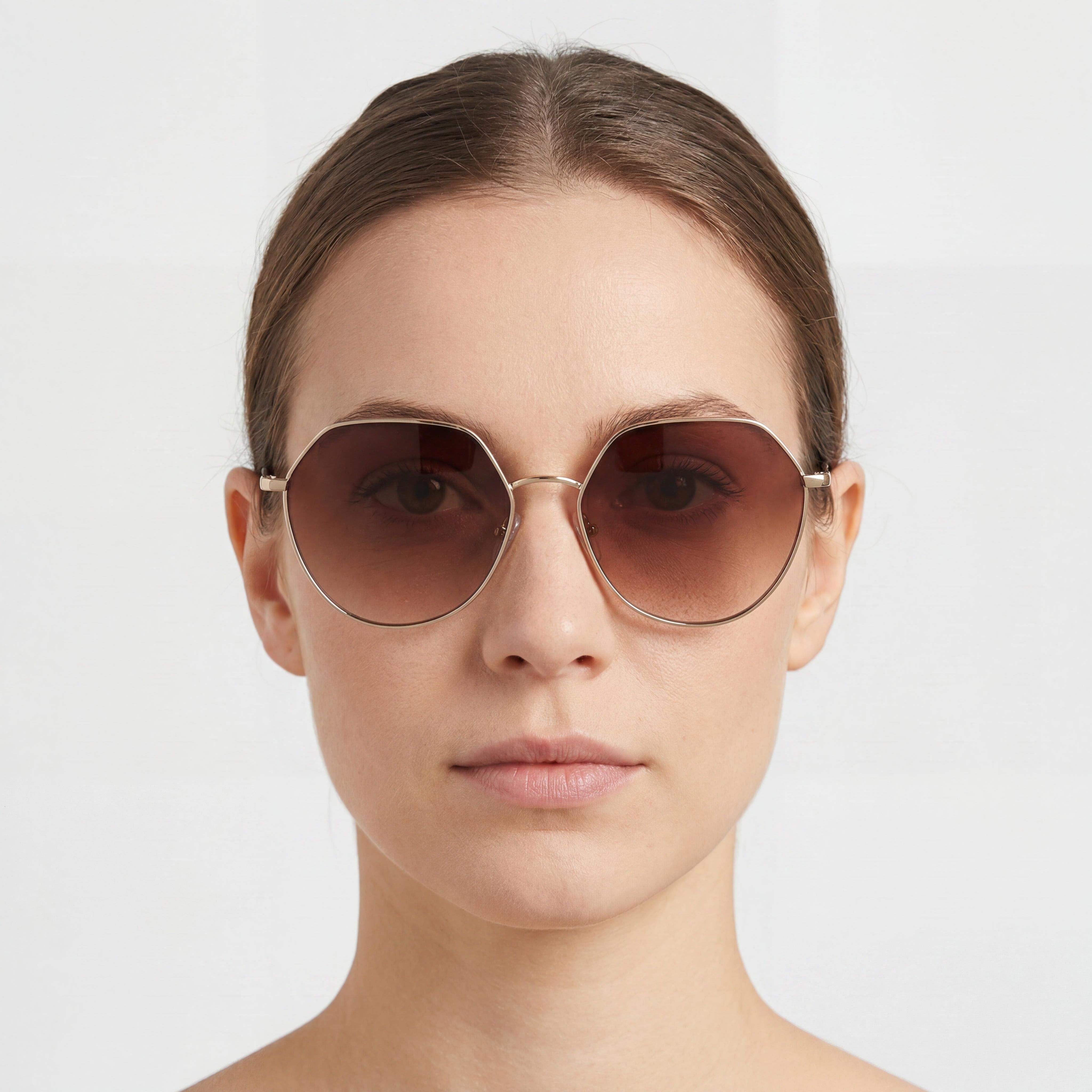 Longchamp LO154S Women's Metal Irregular 100% UV Gold Brown Sunglasses 60mm, Photo 5