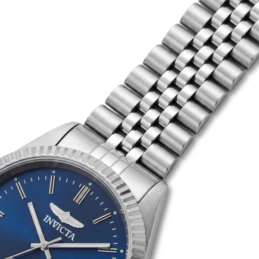 Invicta 49314 Reloj contemporáneo unisex de cuarzo de 43 mm resistente al agua, acero inoxidable tono plateado con esfera azul