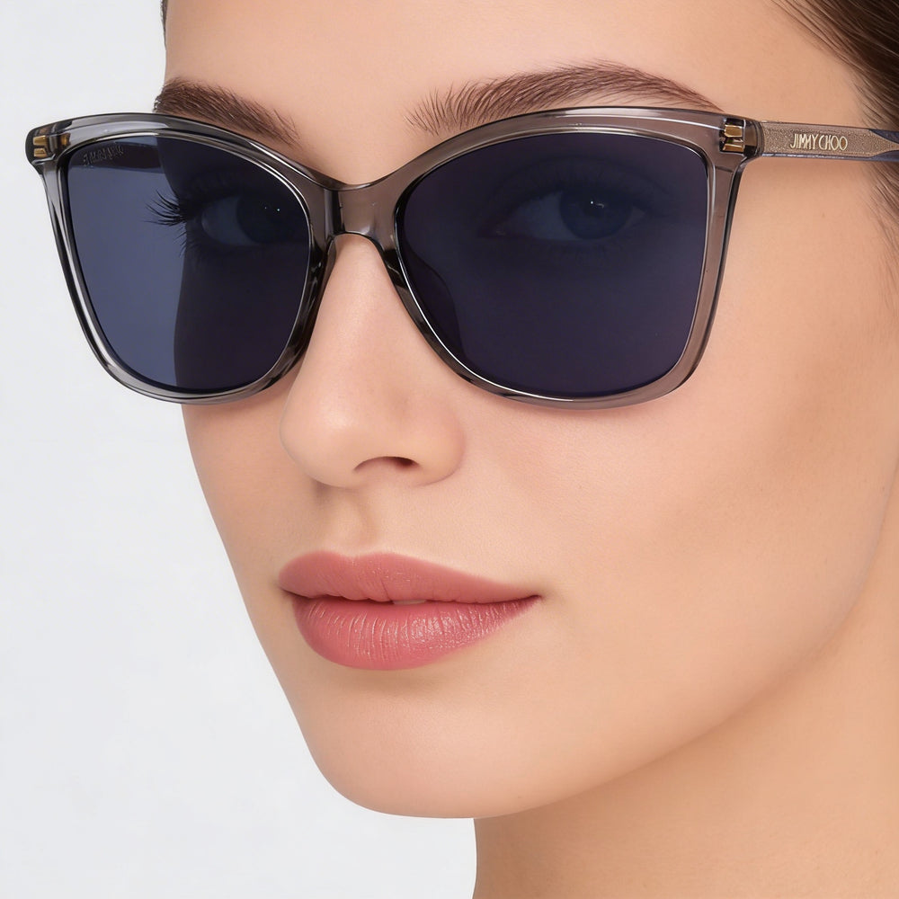 Gafas de sol clásicas JIMMY CHOO para mujer, de acetato gris, no polarizadas, con protección UV, 56 mm