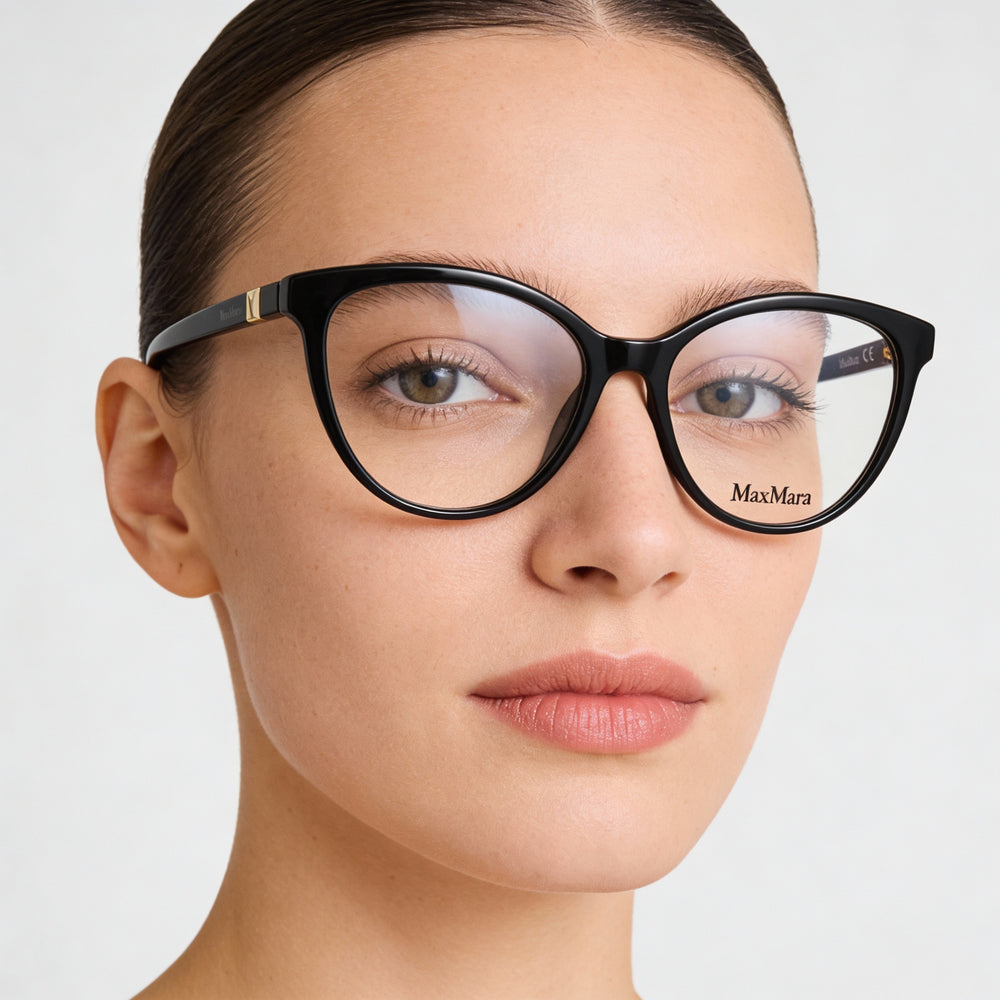MaxMara Casual MM5024 Women's Shiny Black Acetate Eyeglasses 54mm Lens, 16mm Bridge, 140mm Temple