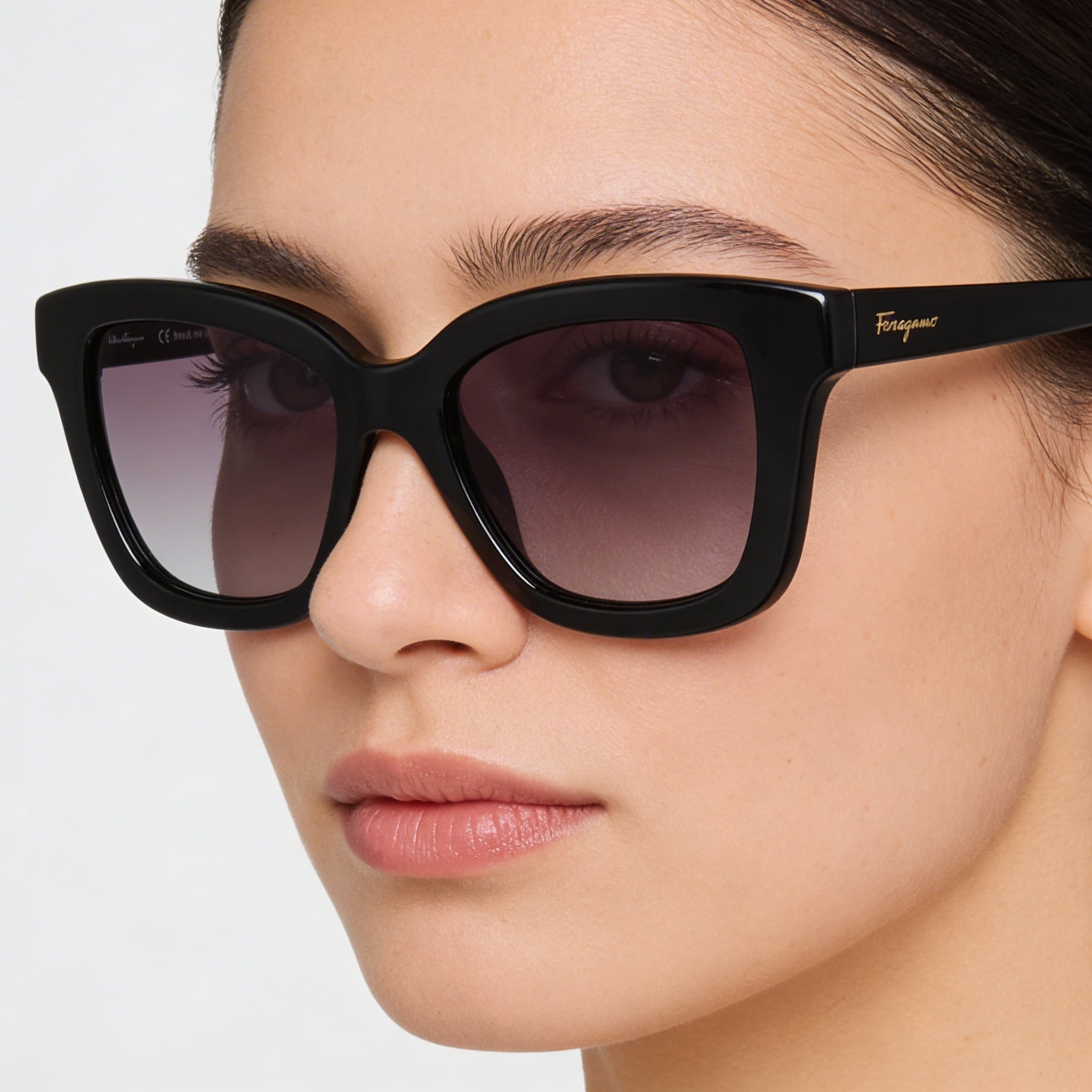Ferragamo SF955S Women's Square Black Gold Plastic Frame Grey Gradient 100% UV Sunglasses 53mm, Photo 5