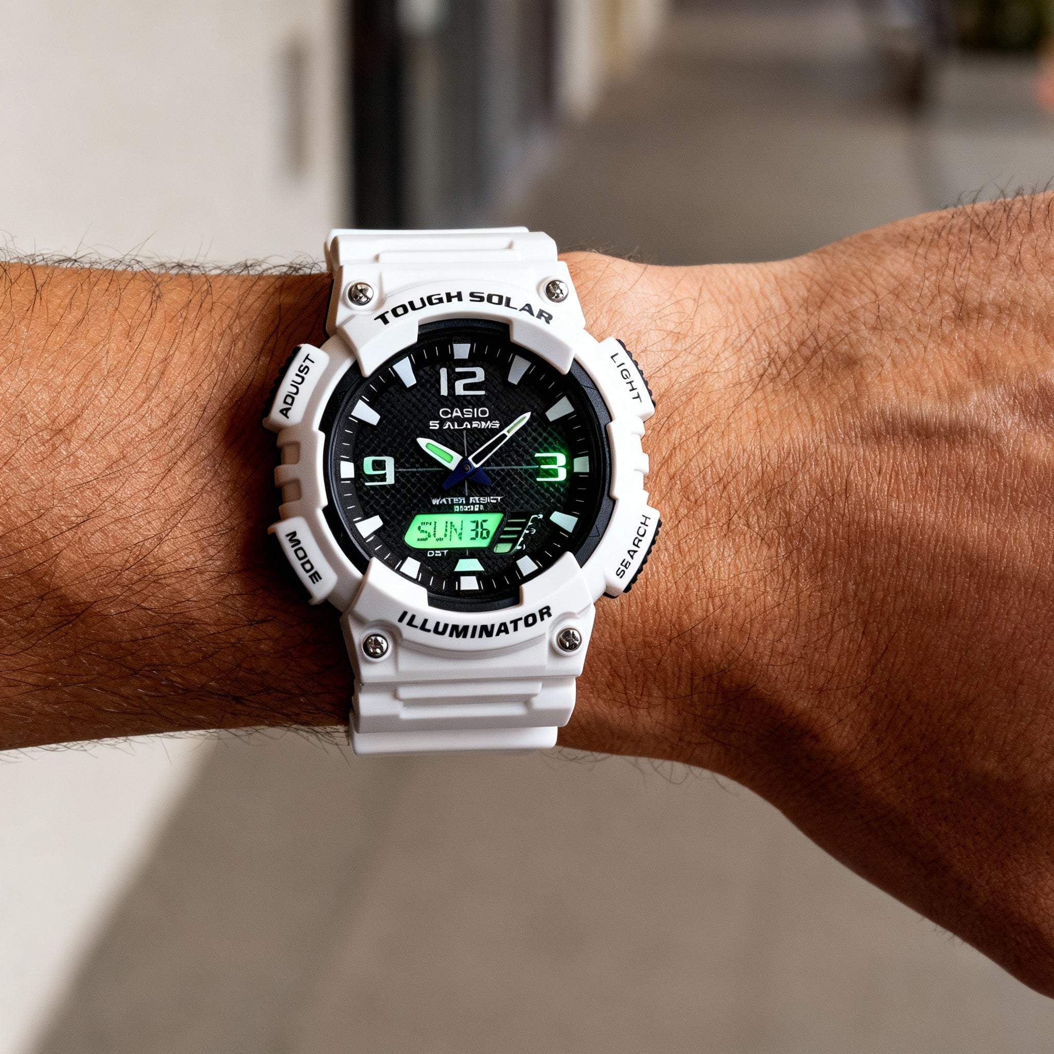 Casio AQ-S810WC-7AV Men's White Analog Digital Tough Solar 100M Water Resistant Quartz Sport Watch 46mm, Photo 4