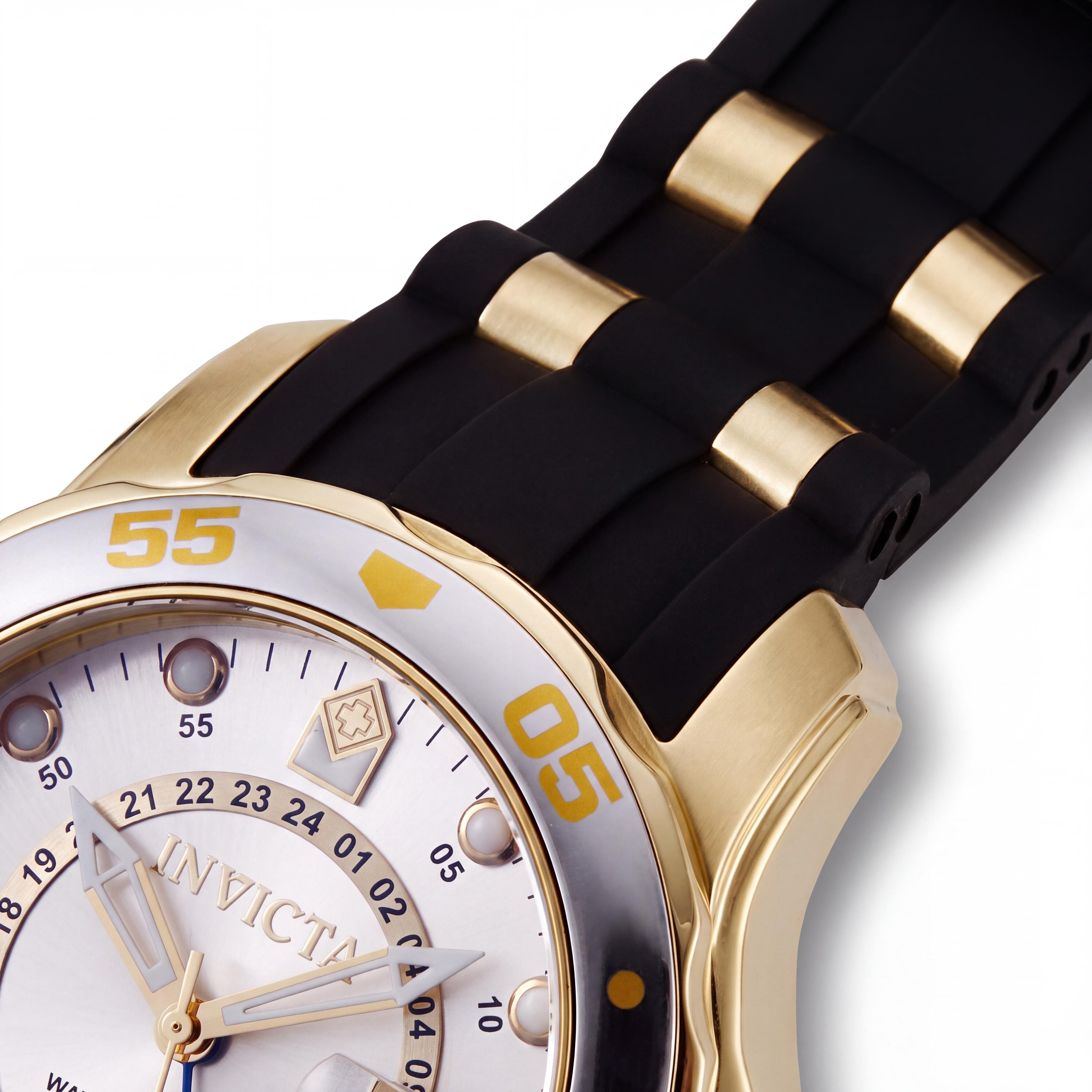 Invicta Silver-Tone Unisex Swiss-Quartz 18k Gold-Plated Stainless Steel Case Black Strap World Time Watch, Photo 3
