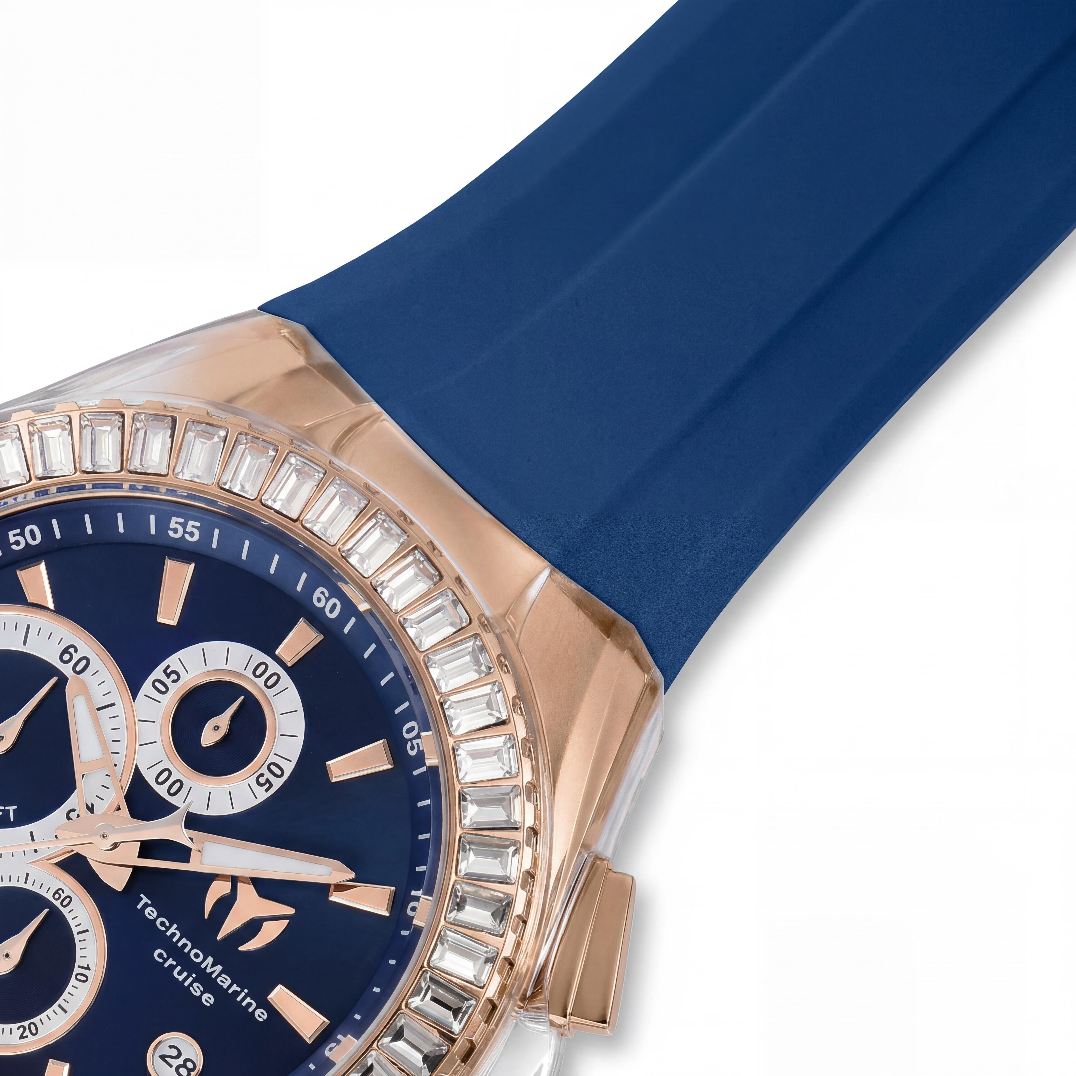 Technomarine strap Men's Blue & Rose Gold Tone Silicone Quartz Watch 45mm Glow In The Dark 200m WR, Photo 3
