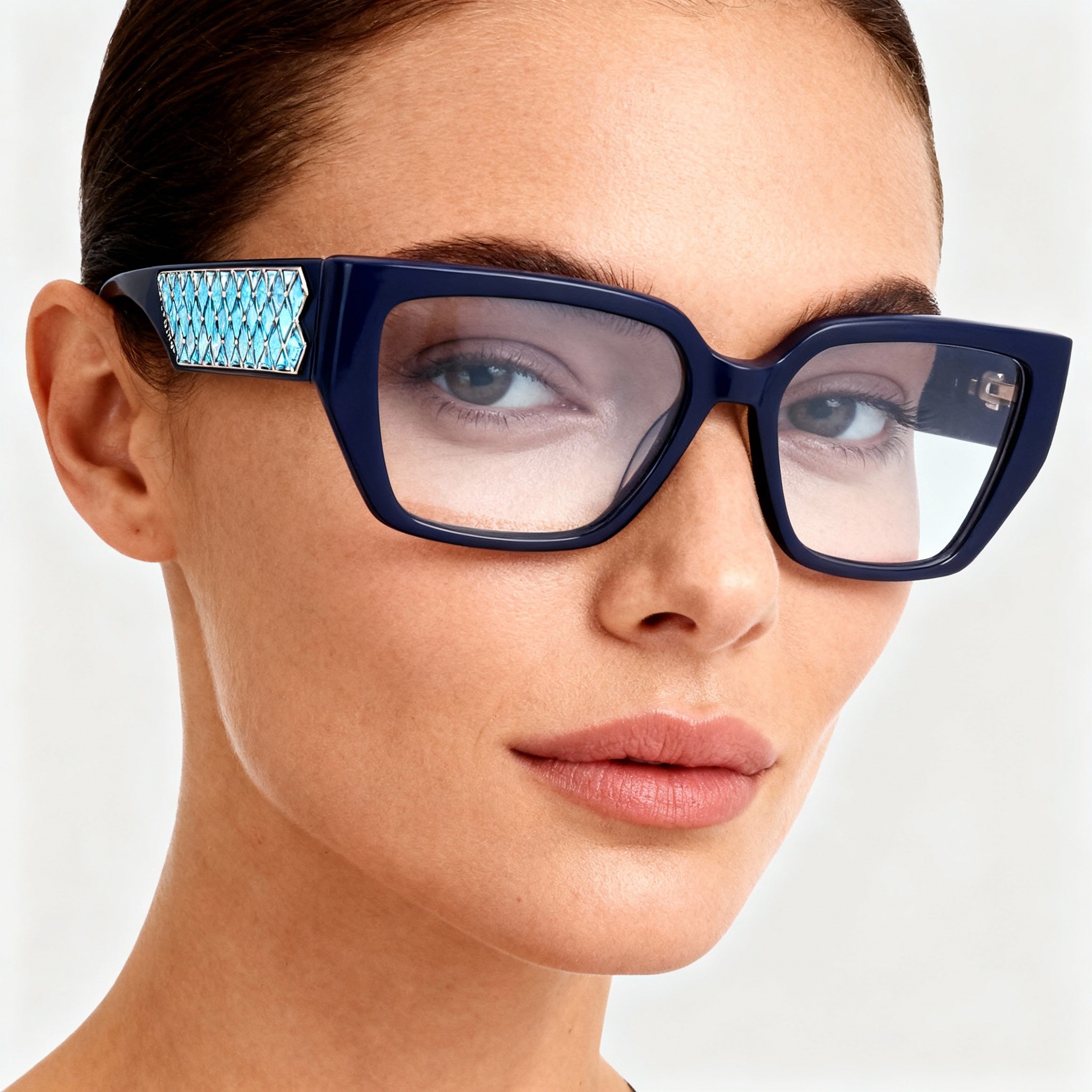 Swarovski Sk5446 Women's Shiny Blue Plastic Frame Polarized Clear Lenses Eyeglasses 54mm Lens 16mm Bridge 140mm Temple, Photo 5