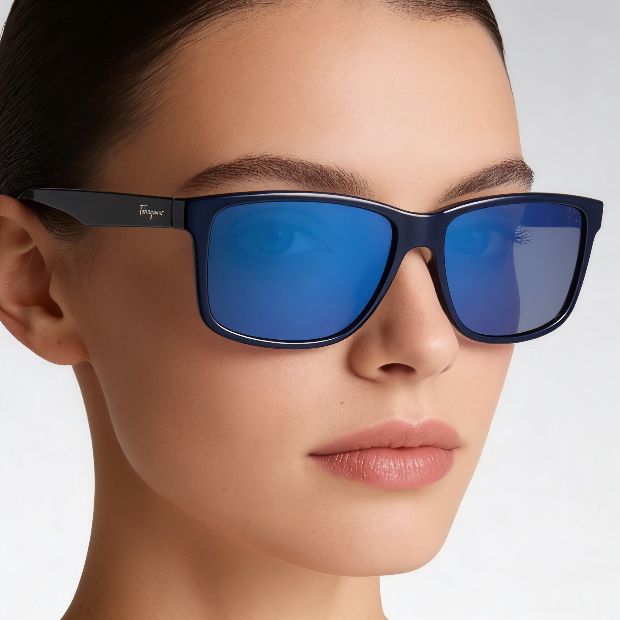 Salvatore Ferragamo Classic Women's Rectangular Blue Grey Plastic Frame Grey Lens 57mm Non-Polarized UV Protection Sunglasses, Photo 4
