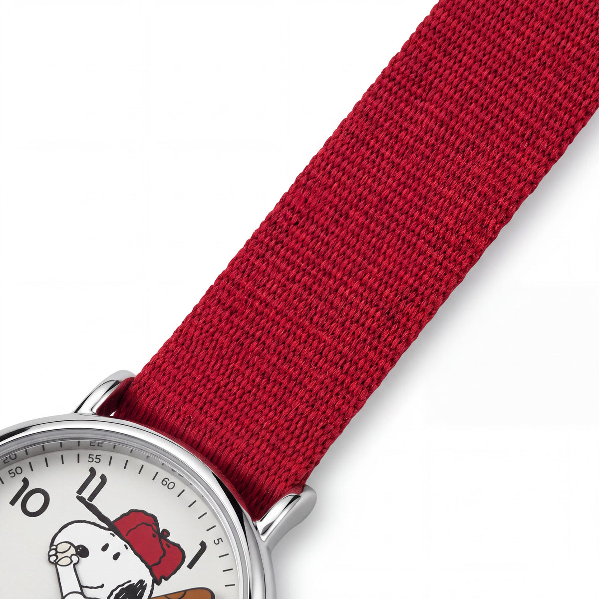 Timex Snoopy Men's 38mm Silver-Tone Brass Case Red Fabric Strap Quartz INDIGLO Water Resistant 30m Watch, Photo 3