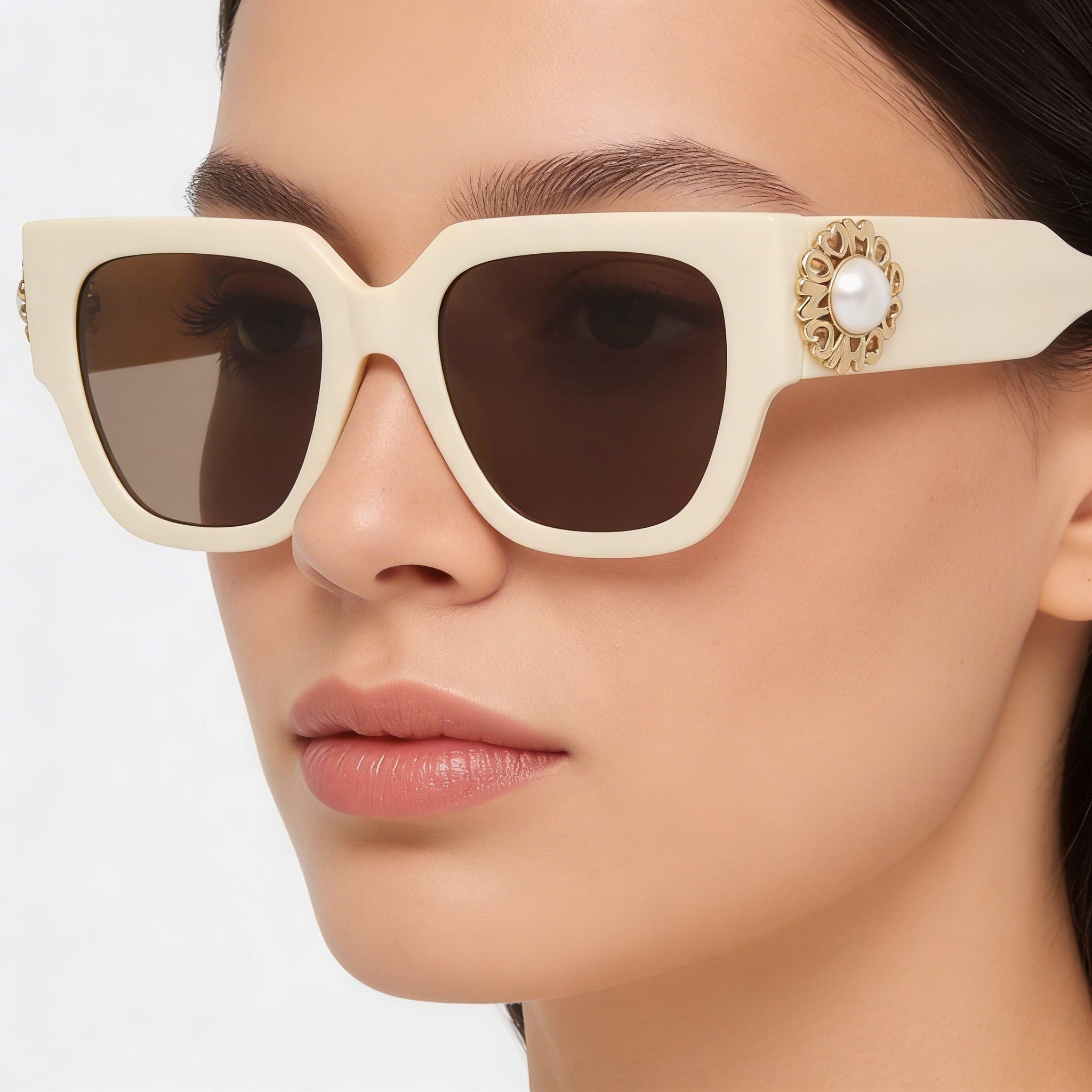 Gafas de sol Moschino con montura de acetato para mujer, color marrón marfil, ancho de lente de 52 mm, puente de 20 mm, patillas de 140 mm, Photo 3