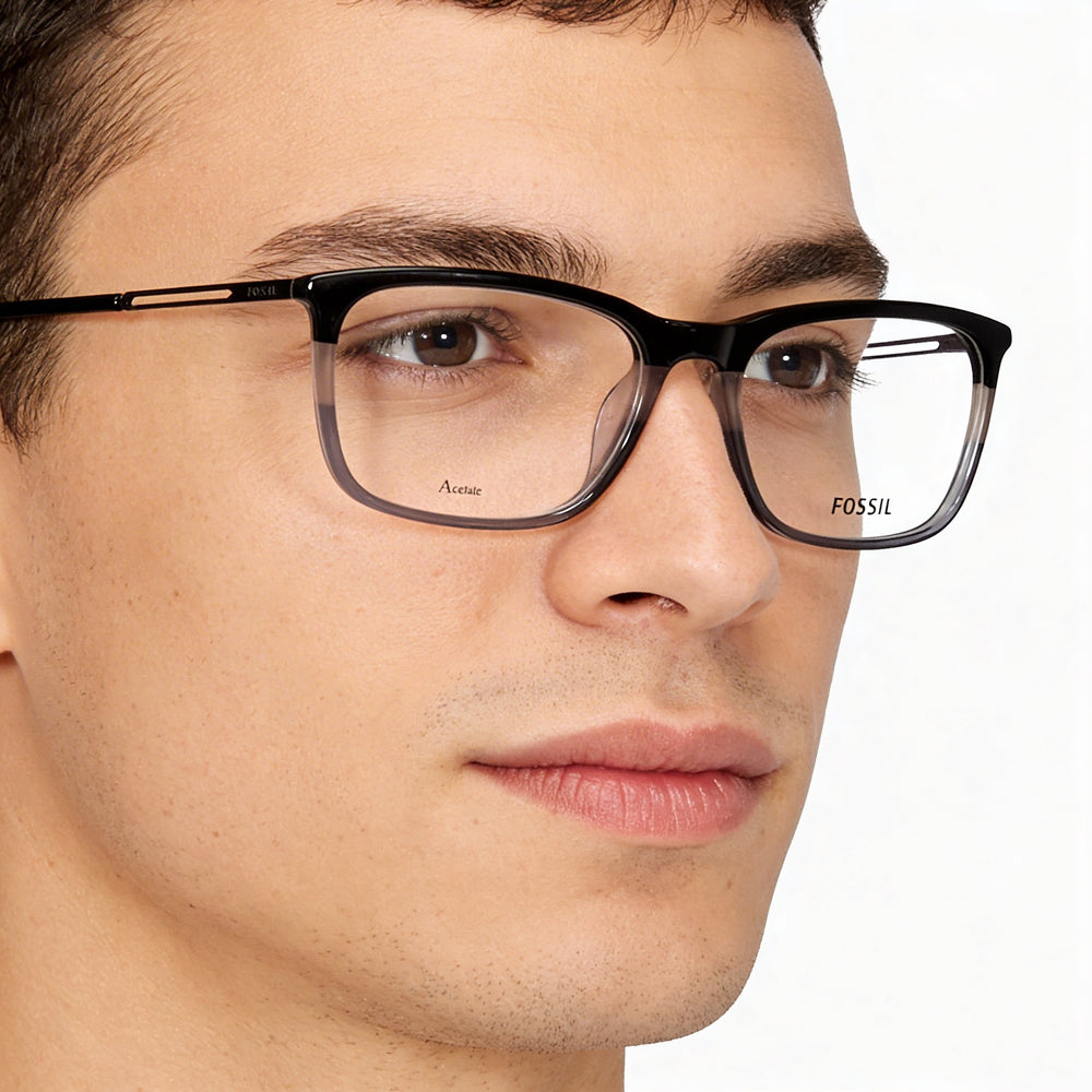 Fossil Modern Men's Black Grey Acetate Frame Sunglasses, featuring Polycarbonate Lenses, 56mm Lens Width