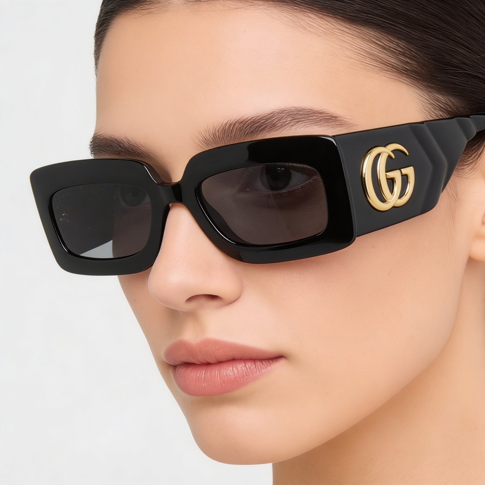 Gafas de sol Gucci Rectangle para mujer con montura de plástico inyectado, color negro y gris, lentes negros y grises, protección UV, 53-21-32, Photo 4