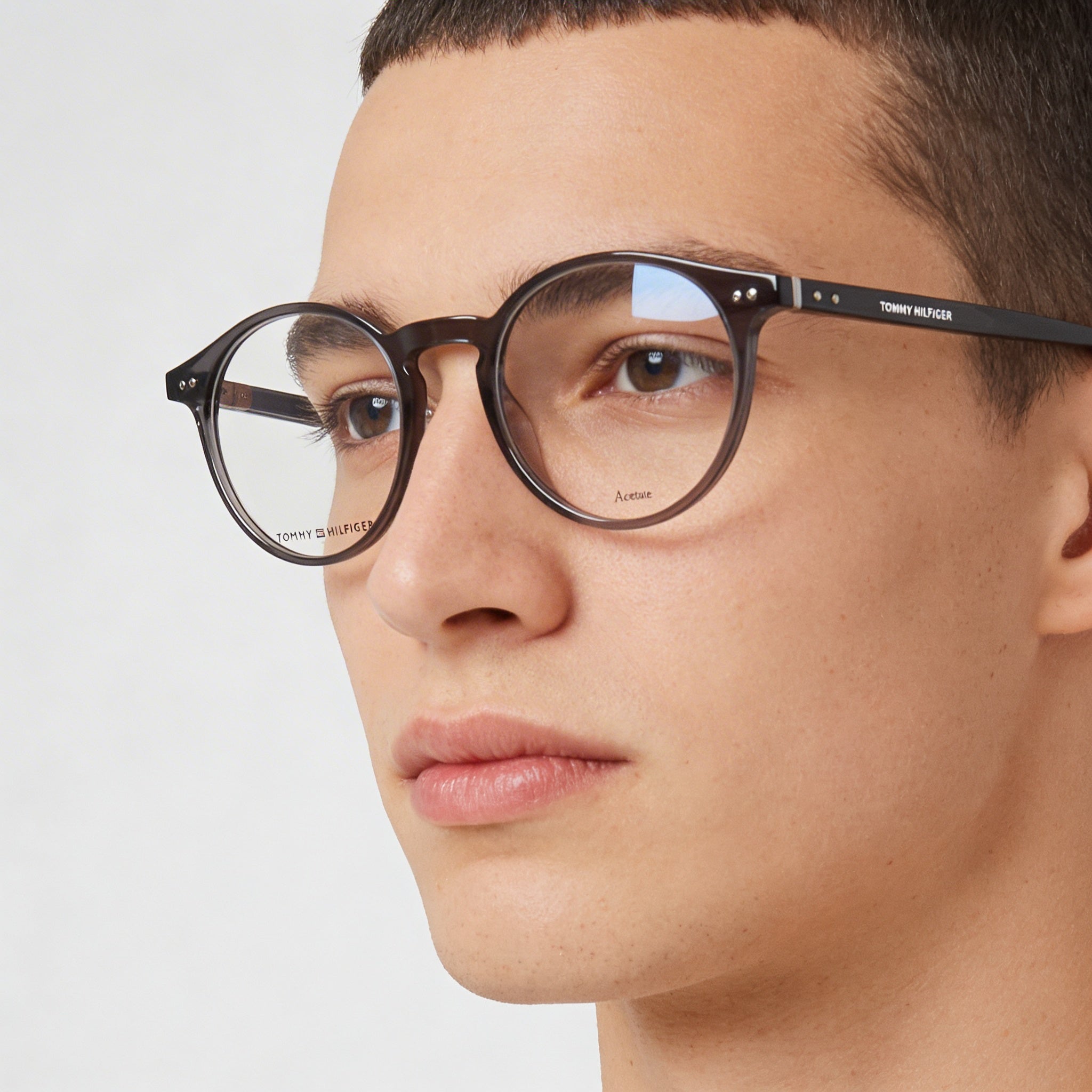 Tommy Hilfiger Modern Unisex Acetate Eyeglasses Shaded Grey Texture Transparent Grey 49mm, Photo 4